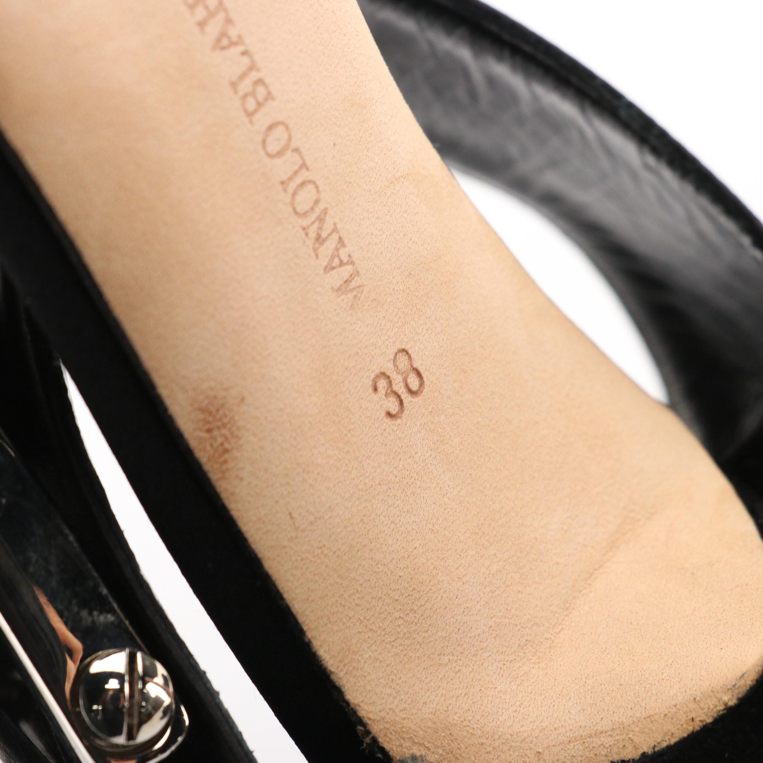 Manolo Blahnik Black Satin Buckled Ankle Strap Sandals