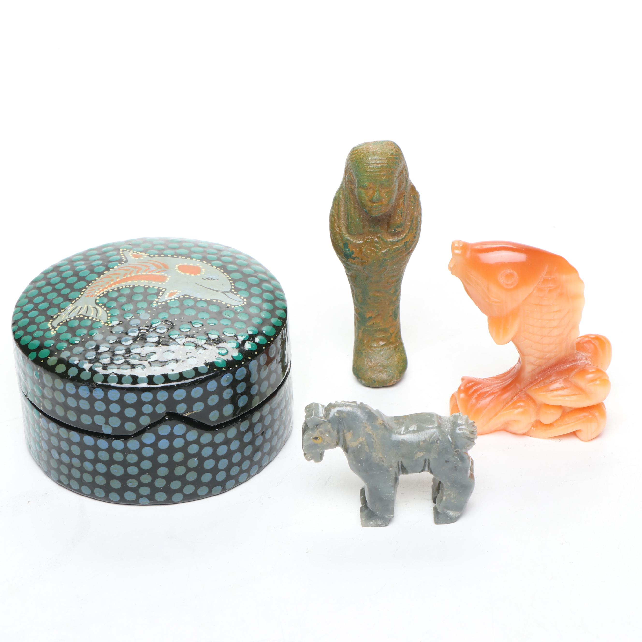 OzAboriginal Wood Decorative Box with Other Agate, Stone, and Wood Figures