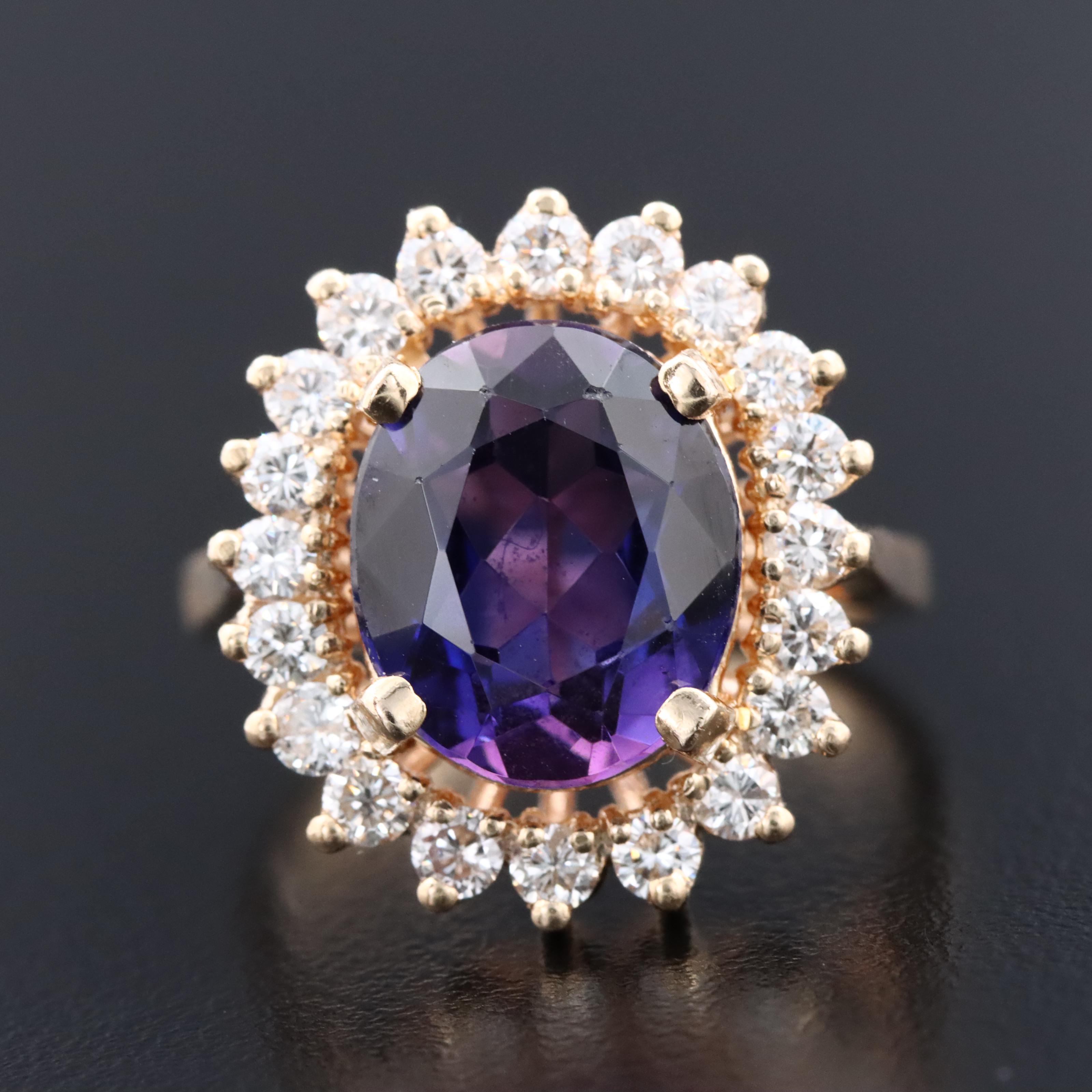 14K Lab Grown Color Change Sapphire and Diamond Ring