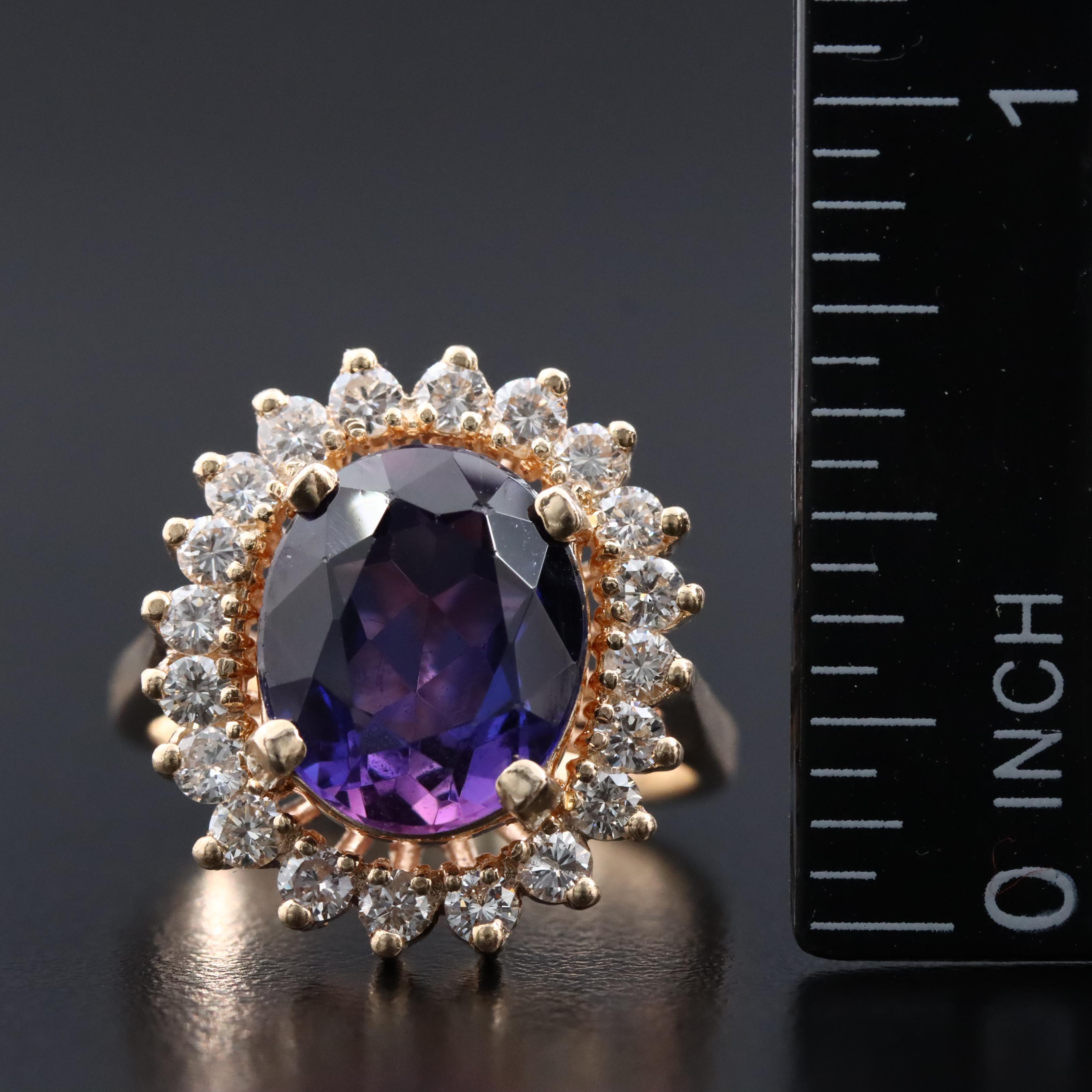 14K Lab Grown Color Change Sapphire and Diamond Ring