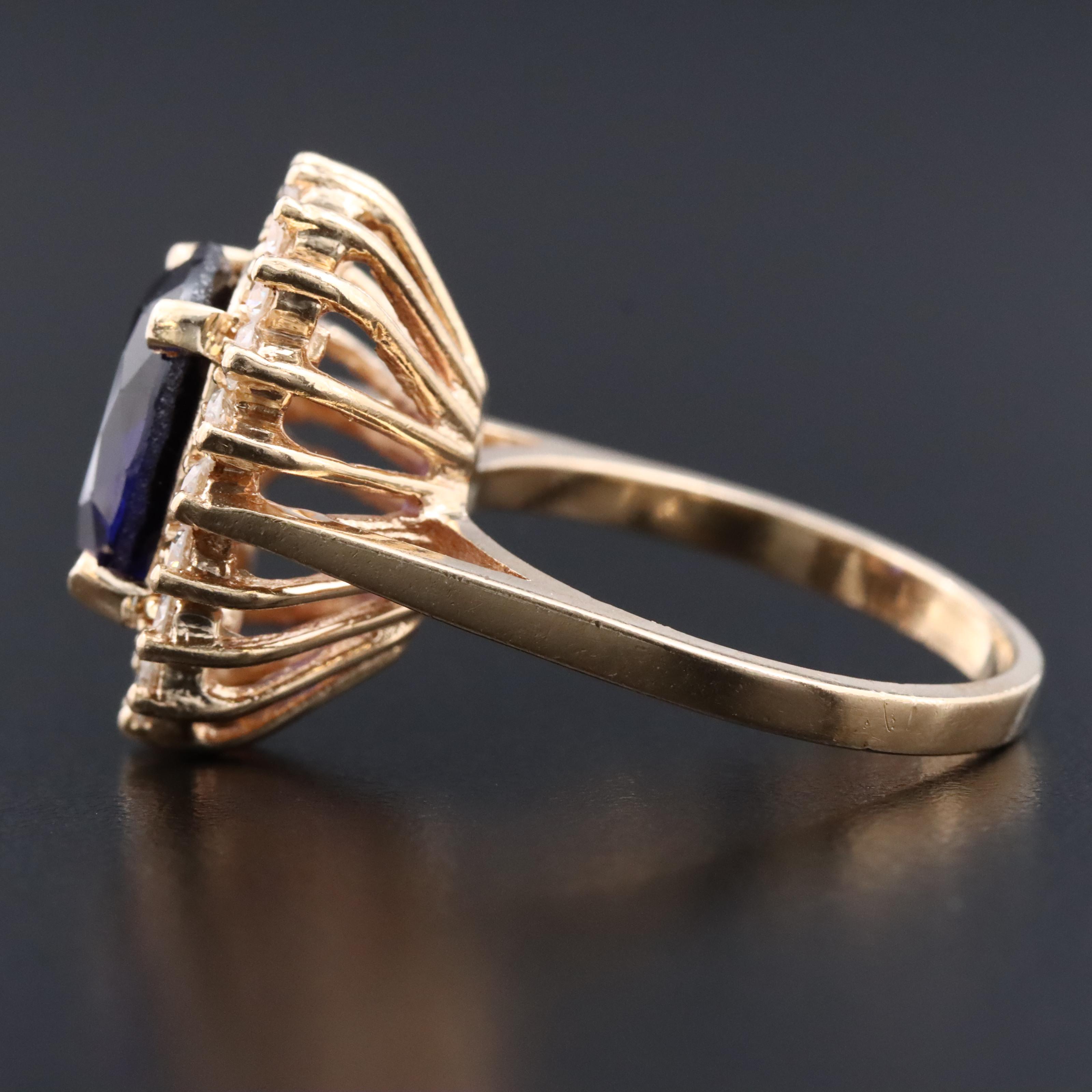 14K Lab Grown Color Change Sapphire and Diamond Ring