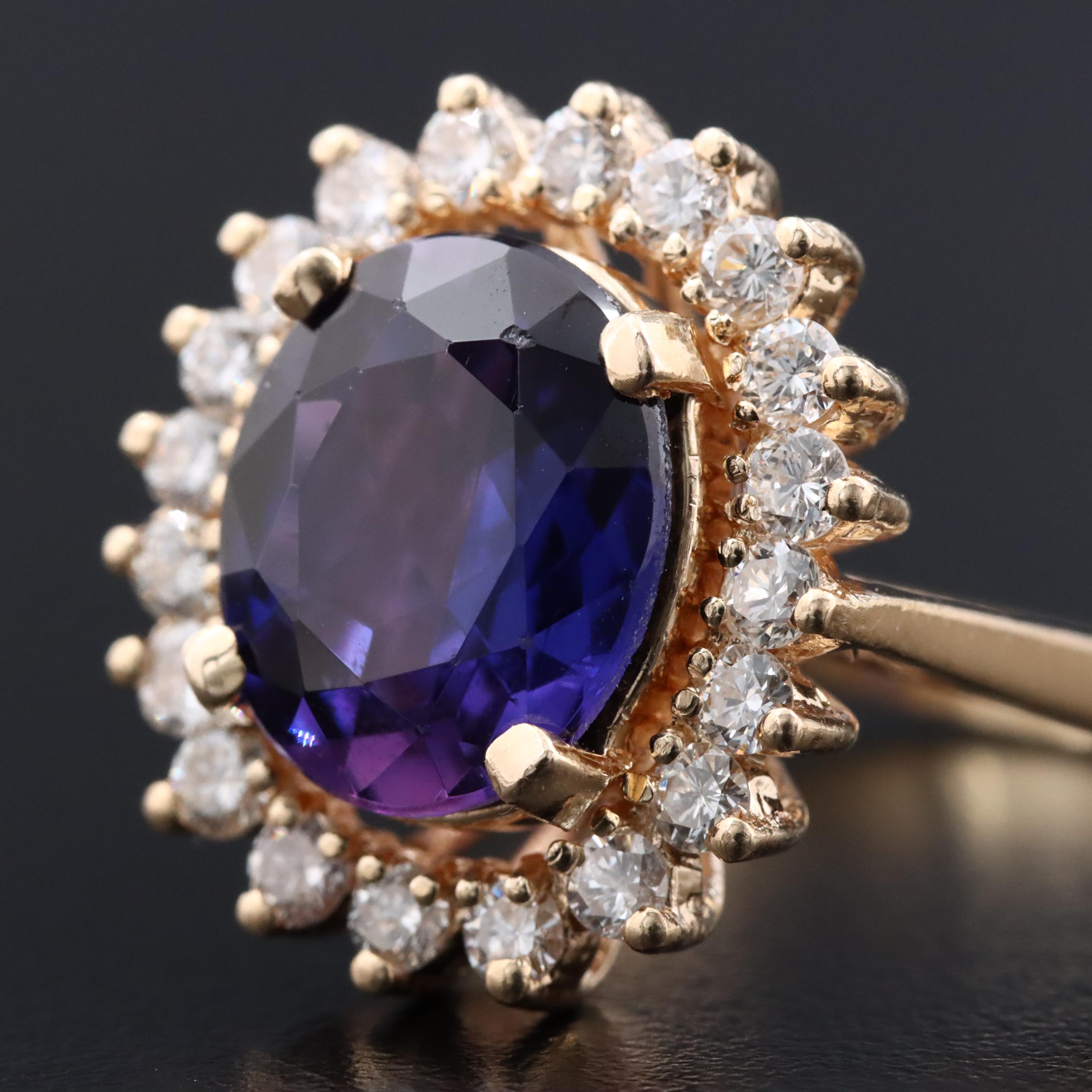 14K Lab Grown Color Change Sapphire and Diamond Ring