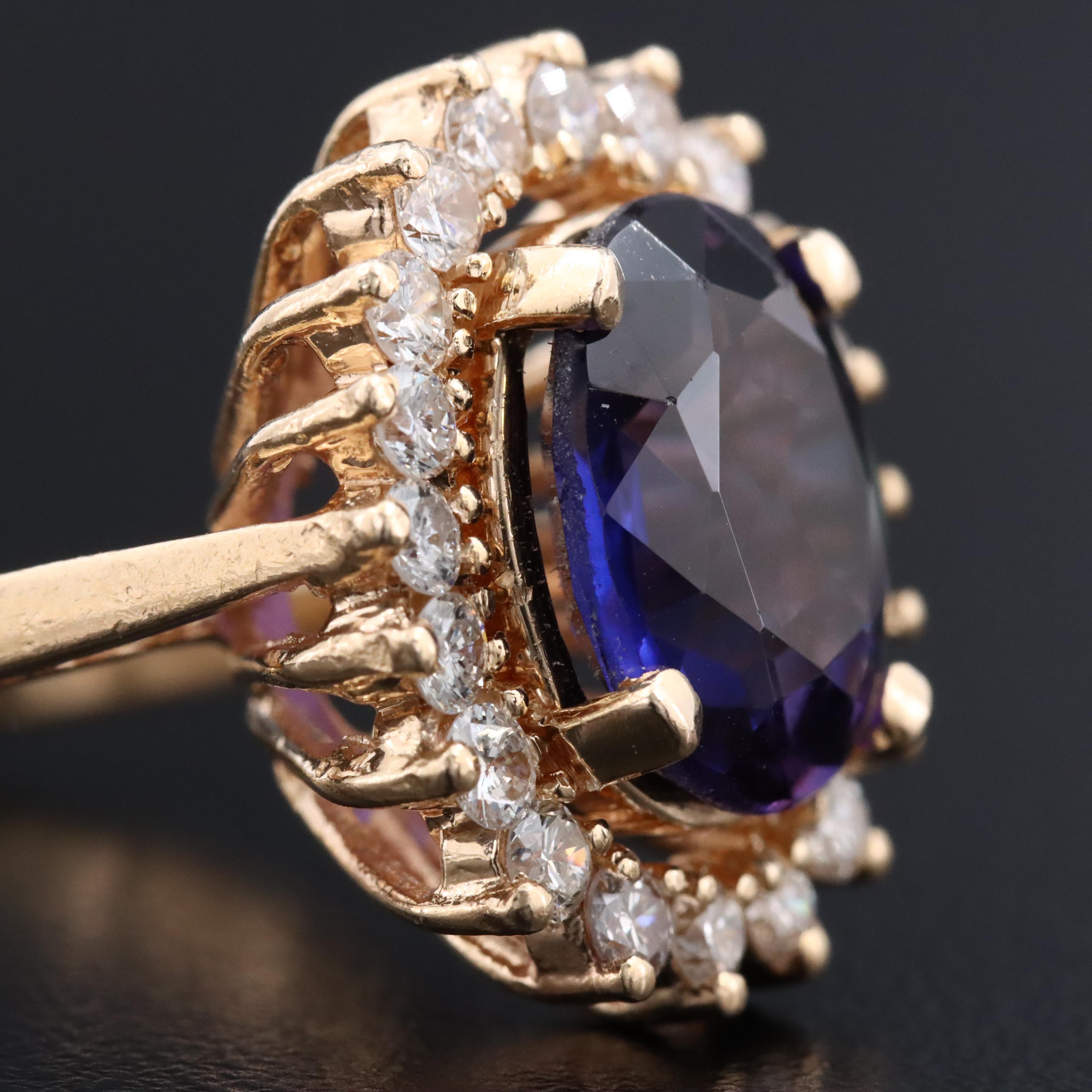 14K Lab Grown Color Change Sapphire and Diamond Ring