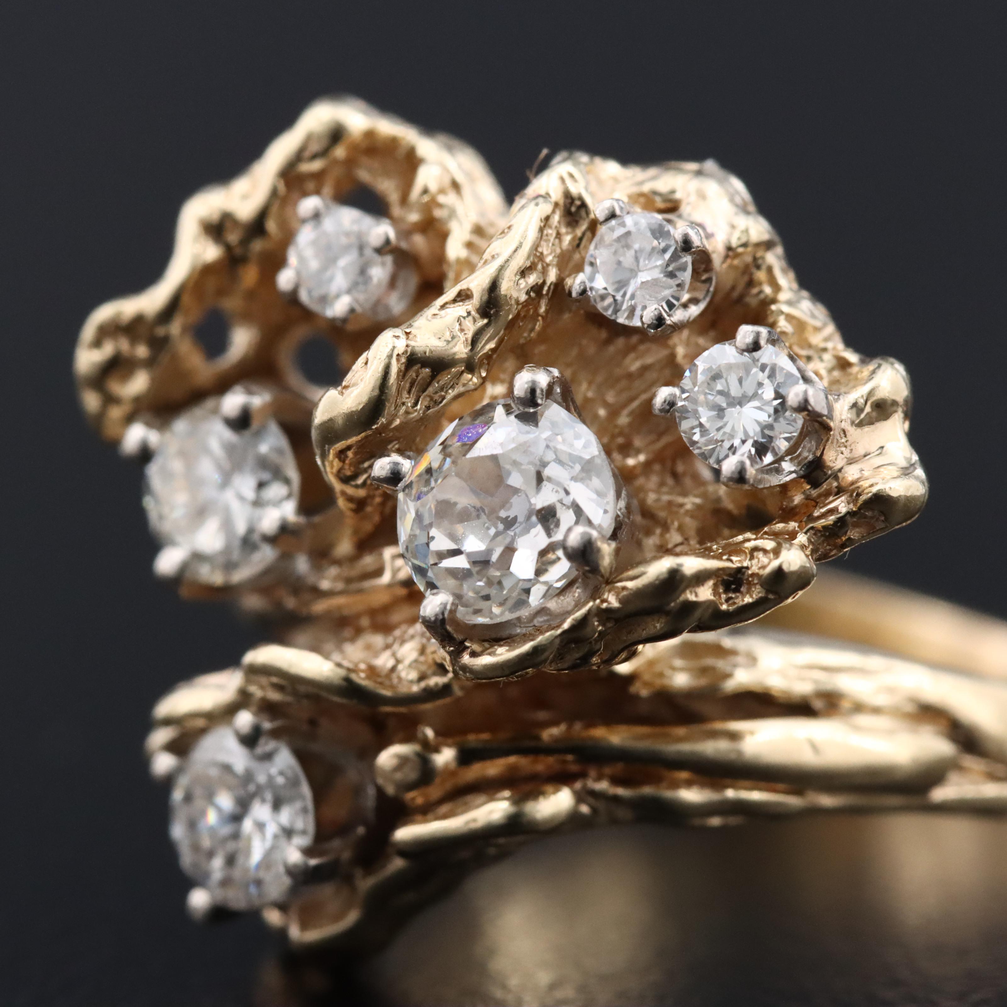 14K 0.88 CTW Diamond Biomorphic Ring