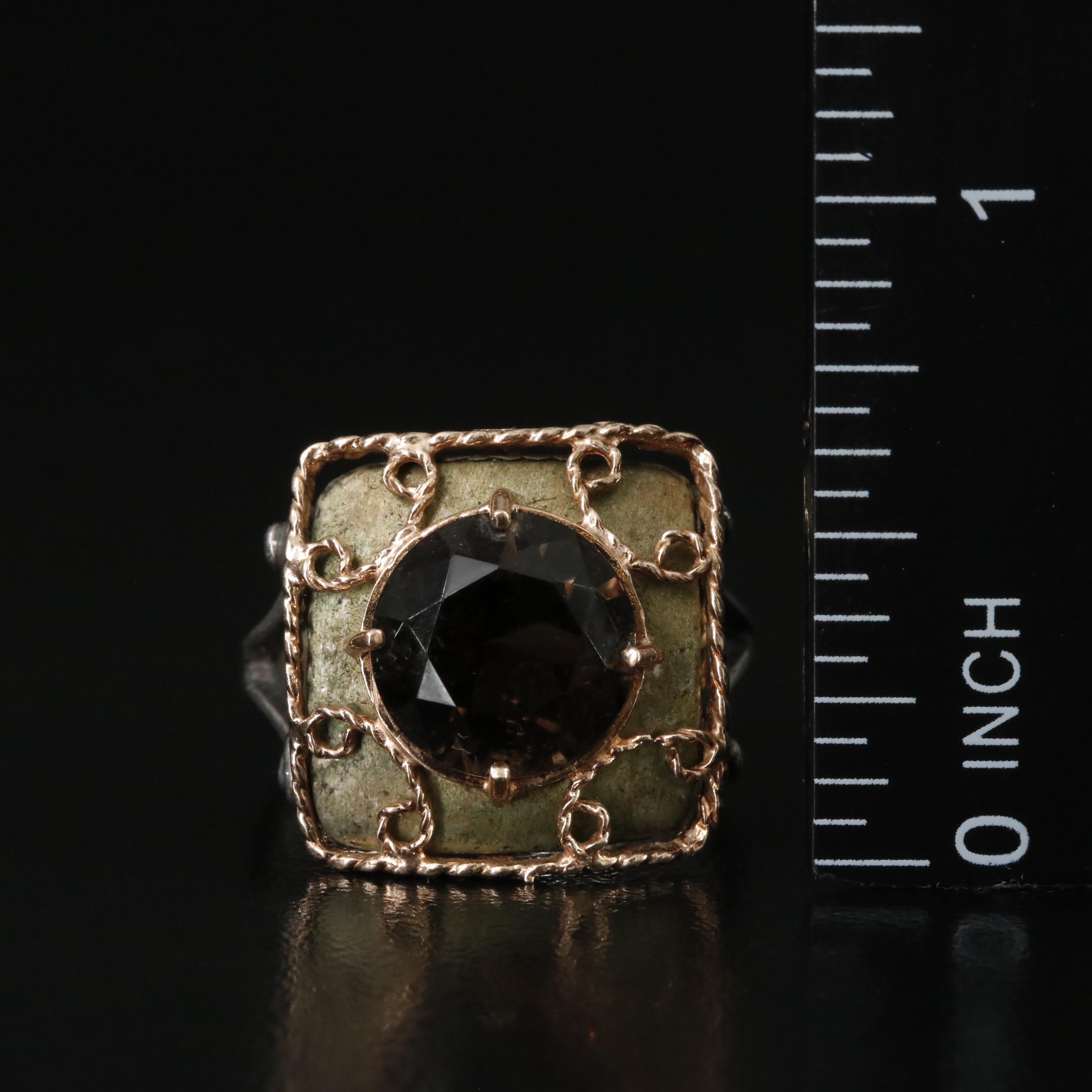Sterling Smoky Quartz Ring with 14K Accent