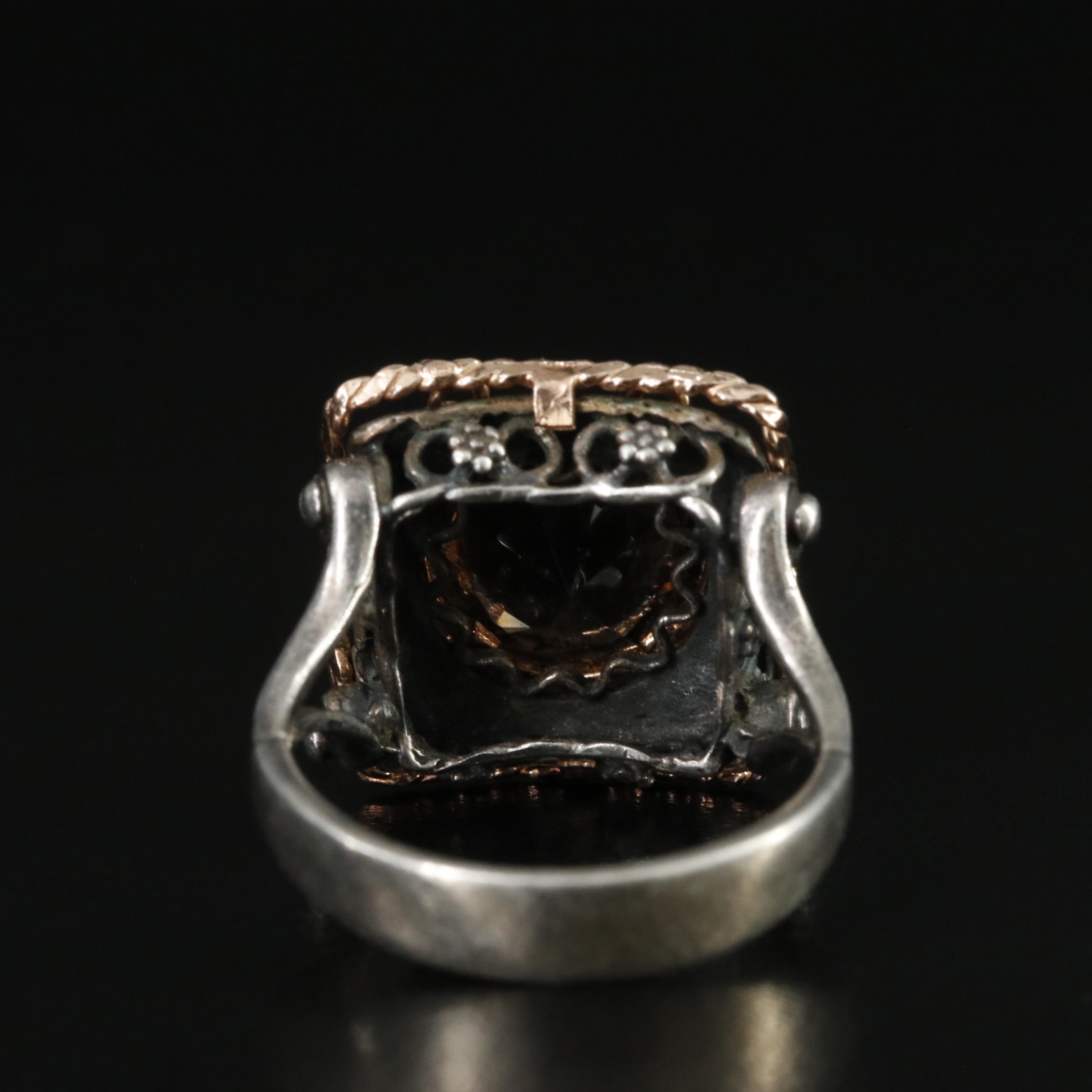 Sterling Smoky Quartz Ring with 14K Accent