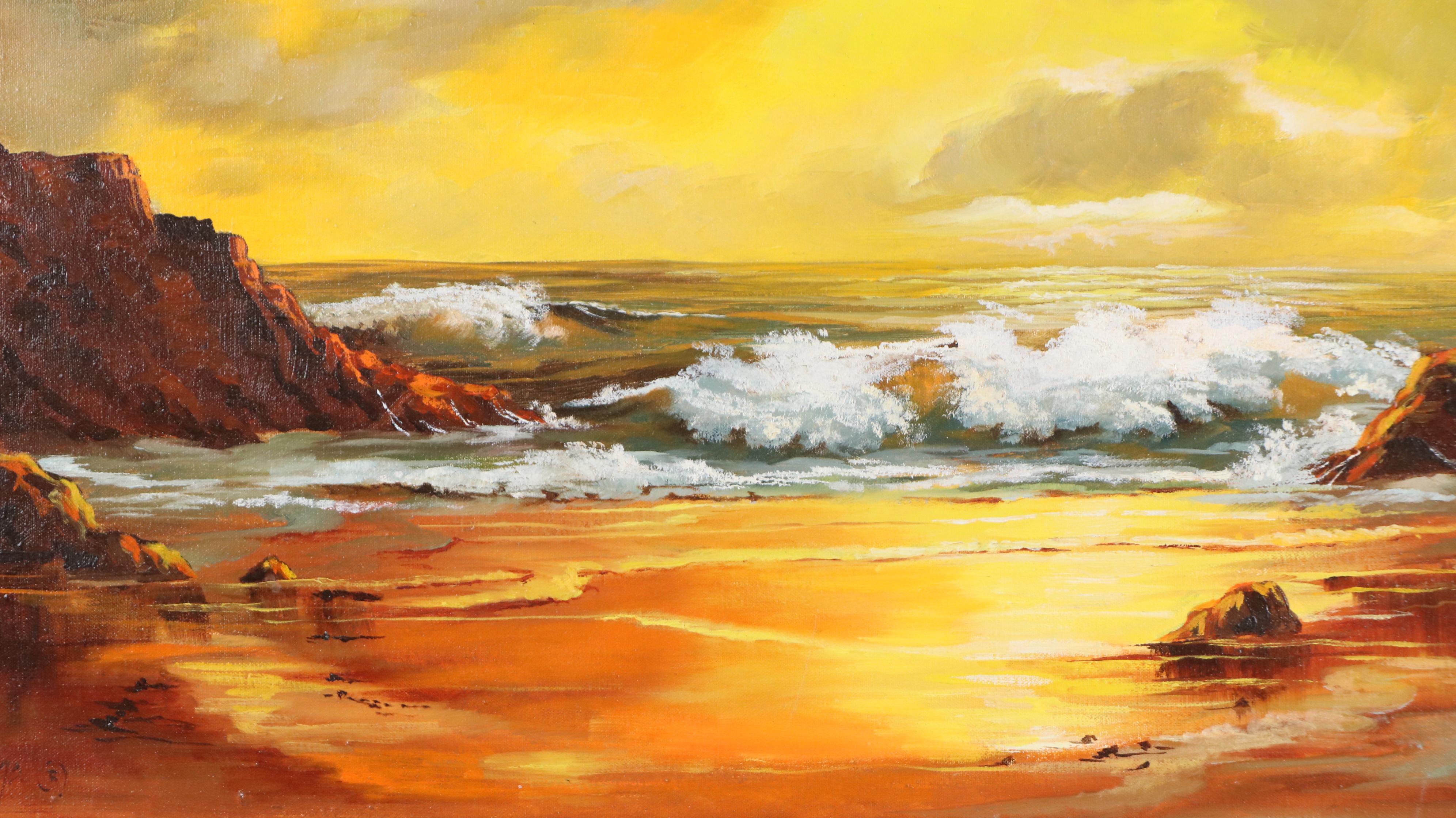 Mary Veiga Oil Painting of Sunset Seascape, 21st Century