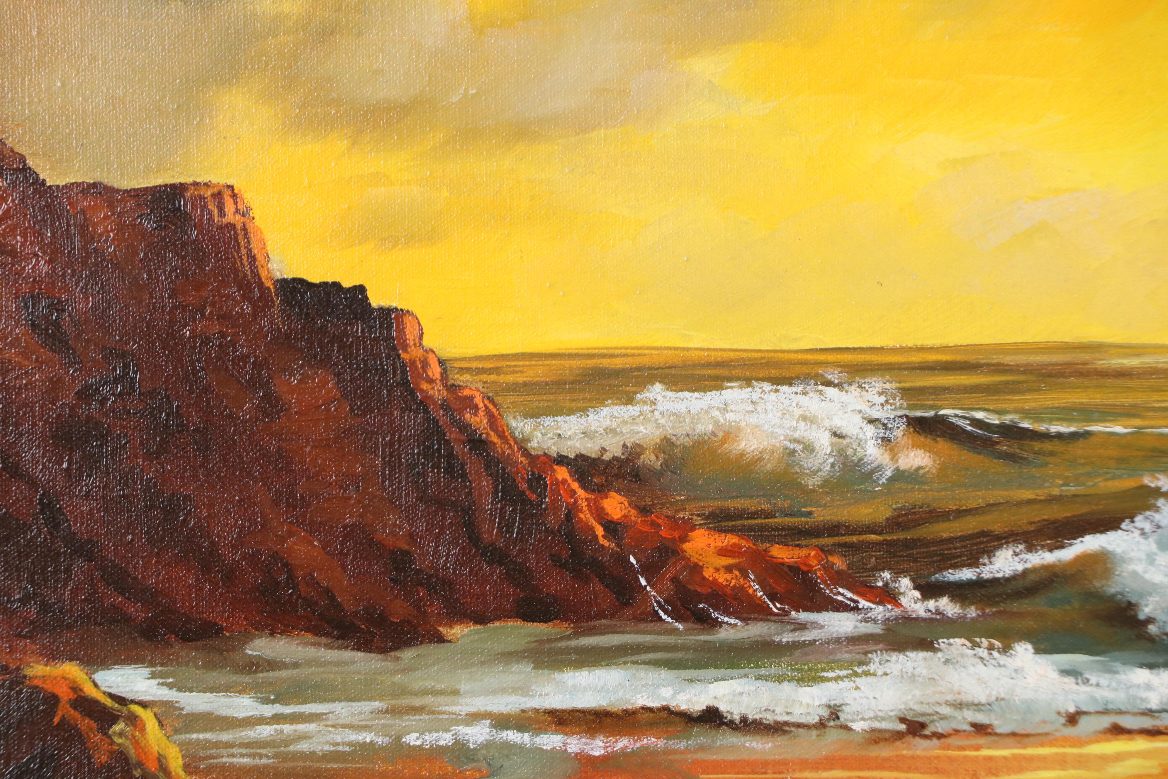 Mary Veiga Oil Painting of Sunset Seascape, 21st Century