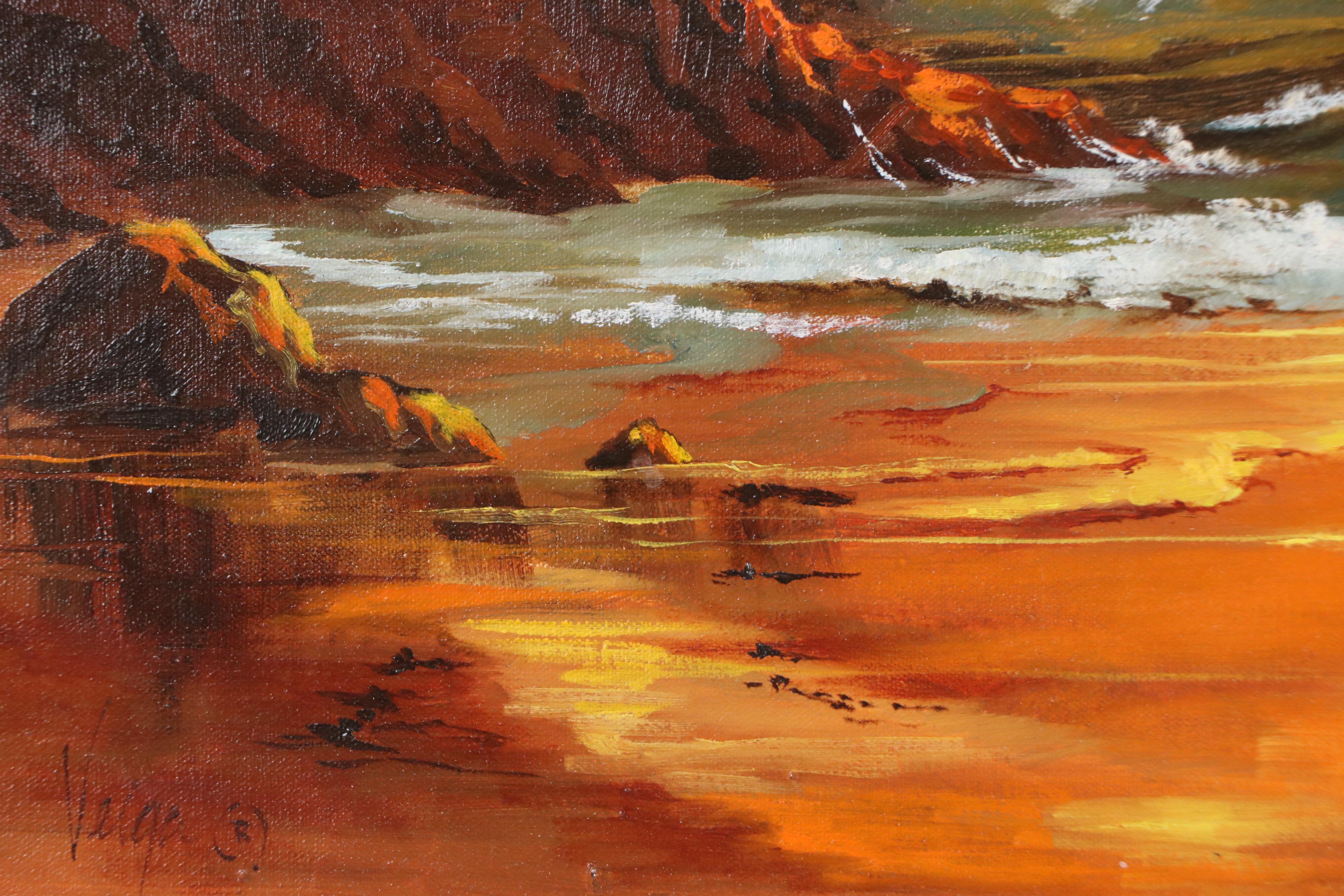 Mary Veiga Oil Painting of Sunset Seascape, 21st Century