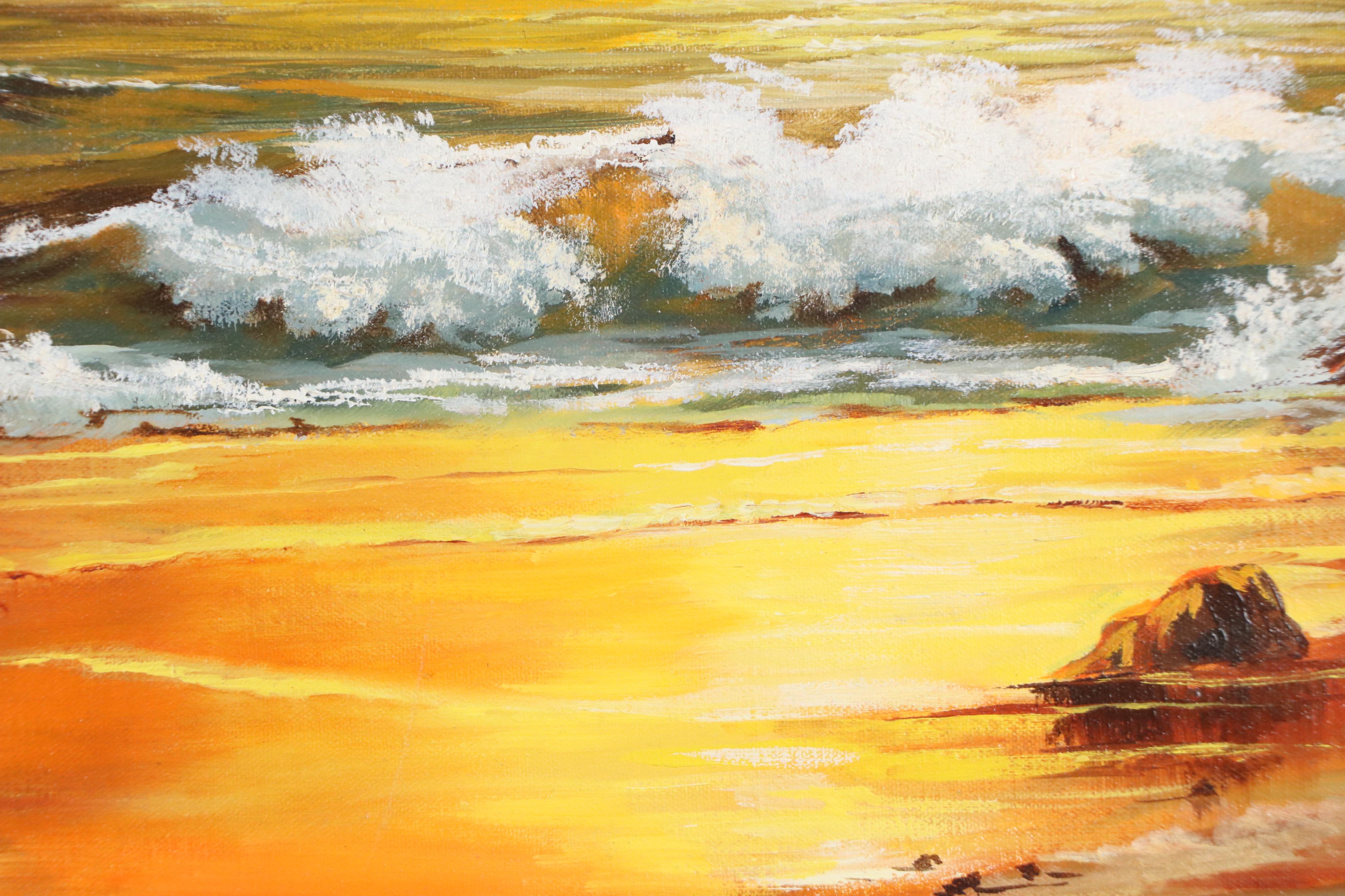 Mary Veiga Oil Painting of Sunset Seascape, 21st Century