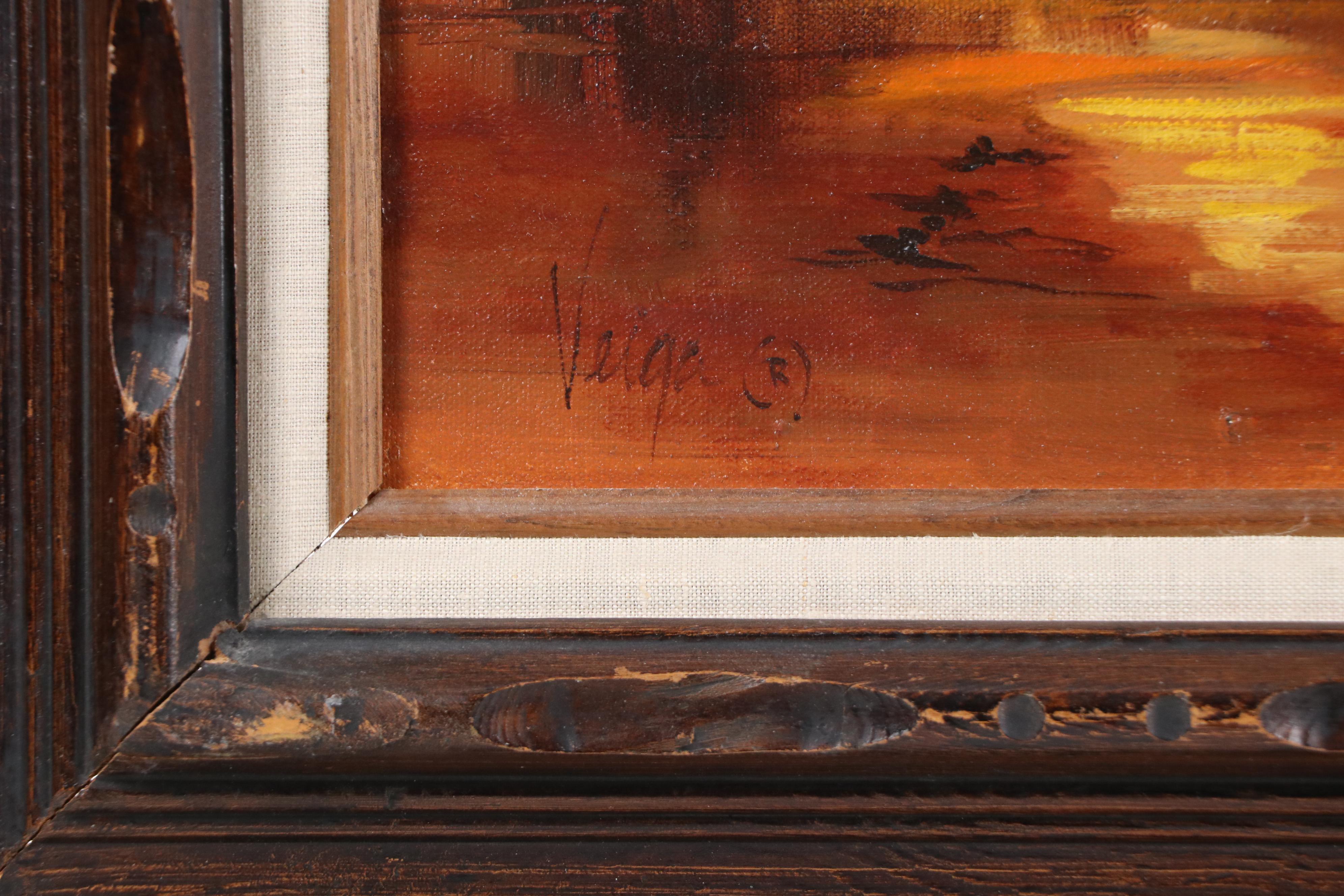 Mary Veiga Oil Painting of Sunset Seascape, 21st Century