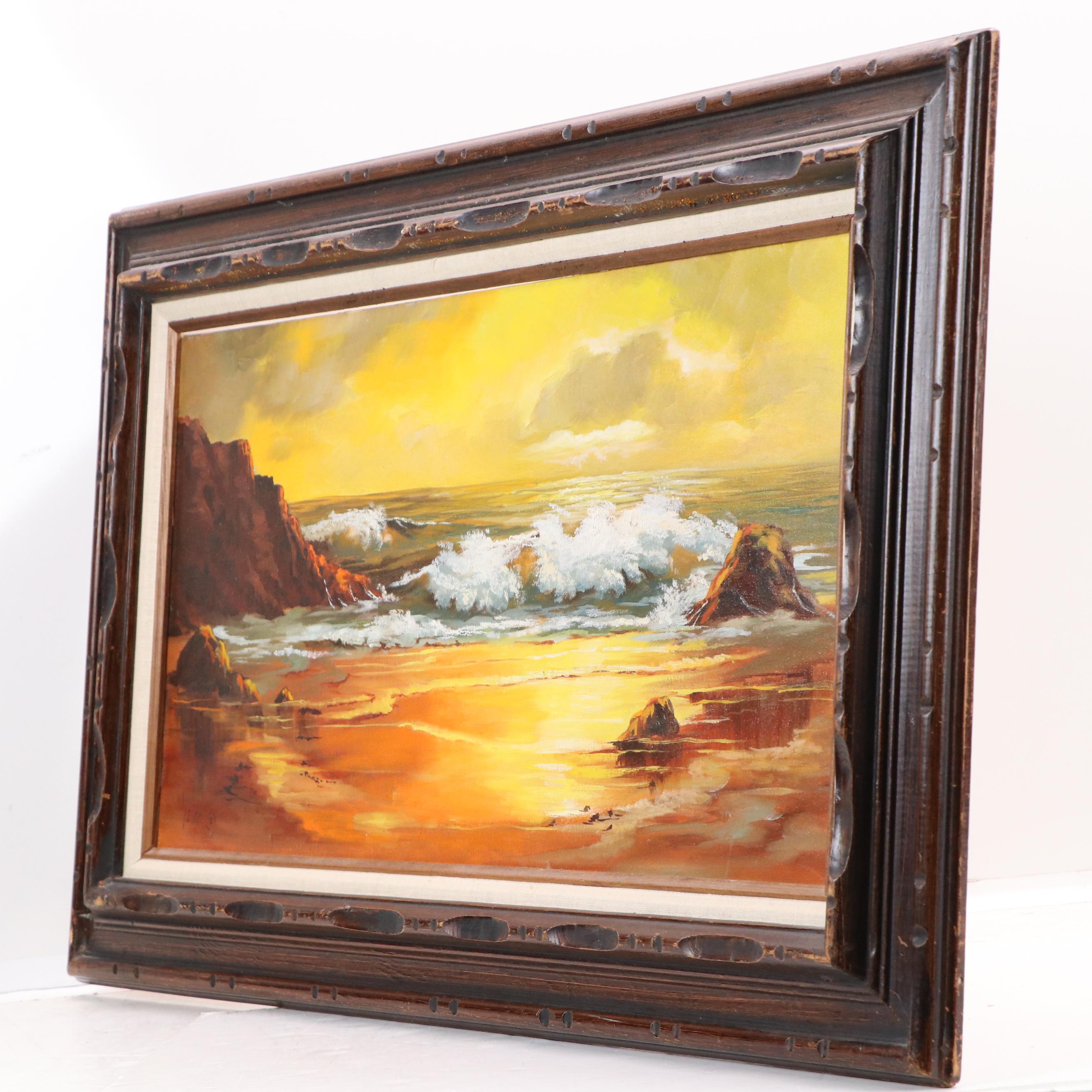 Mary Veiga Oil Painting of Sunset Seascape, 21st Century