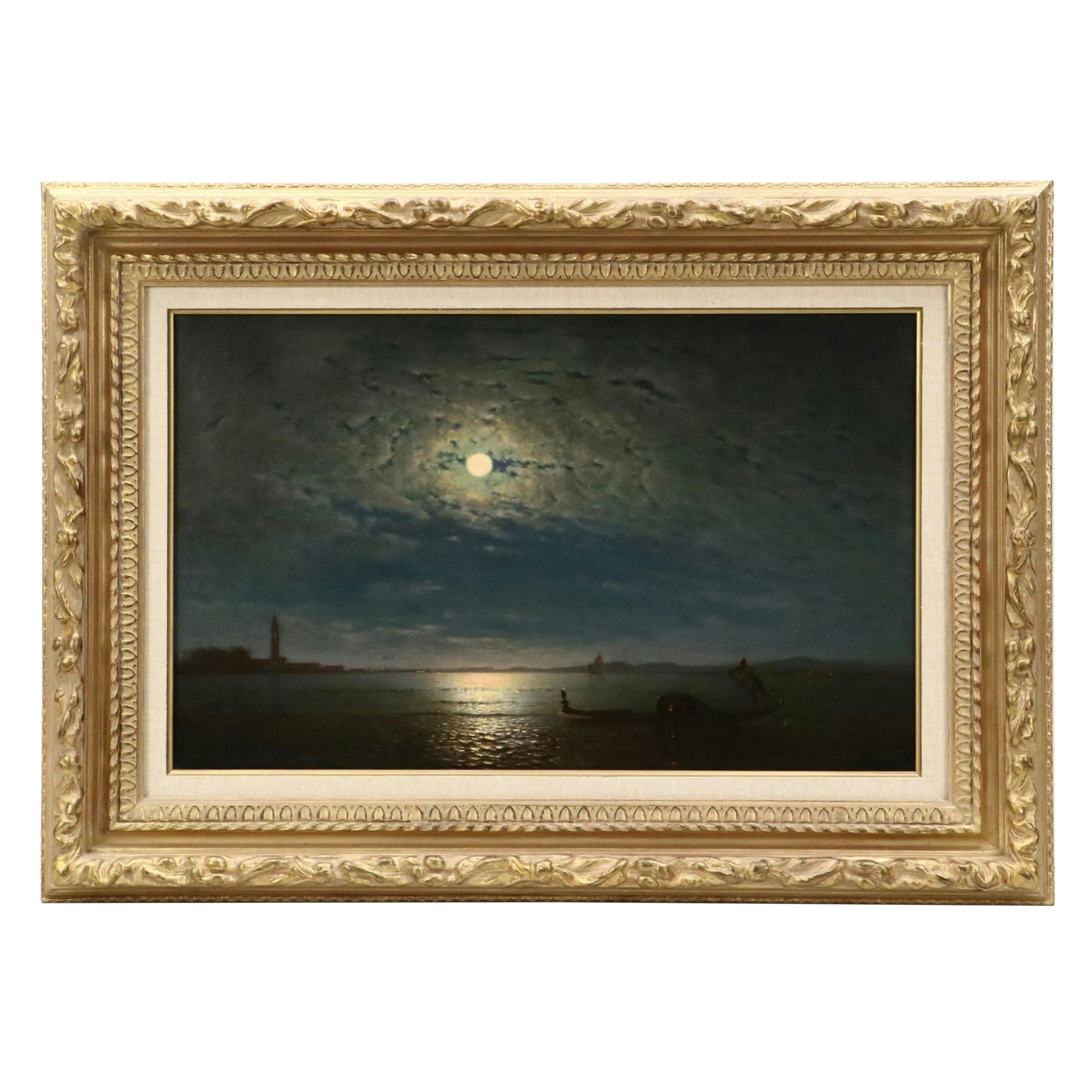 Amédée Rosier "Venice Lagoon by Moonlight," Mid–Late 19th Century