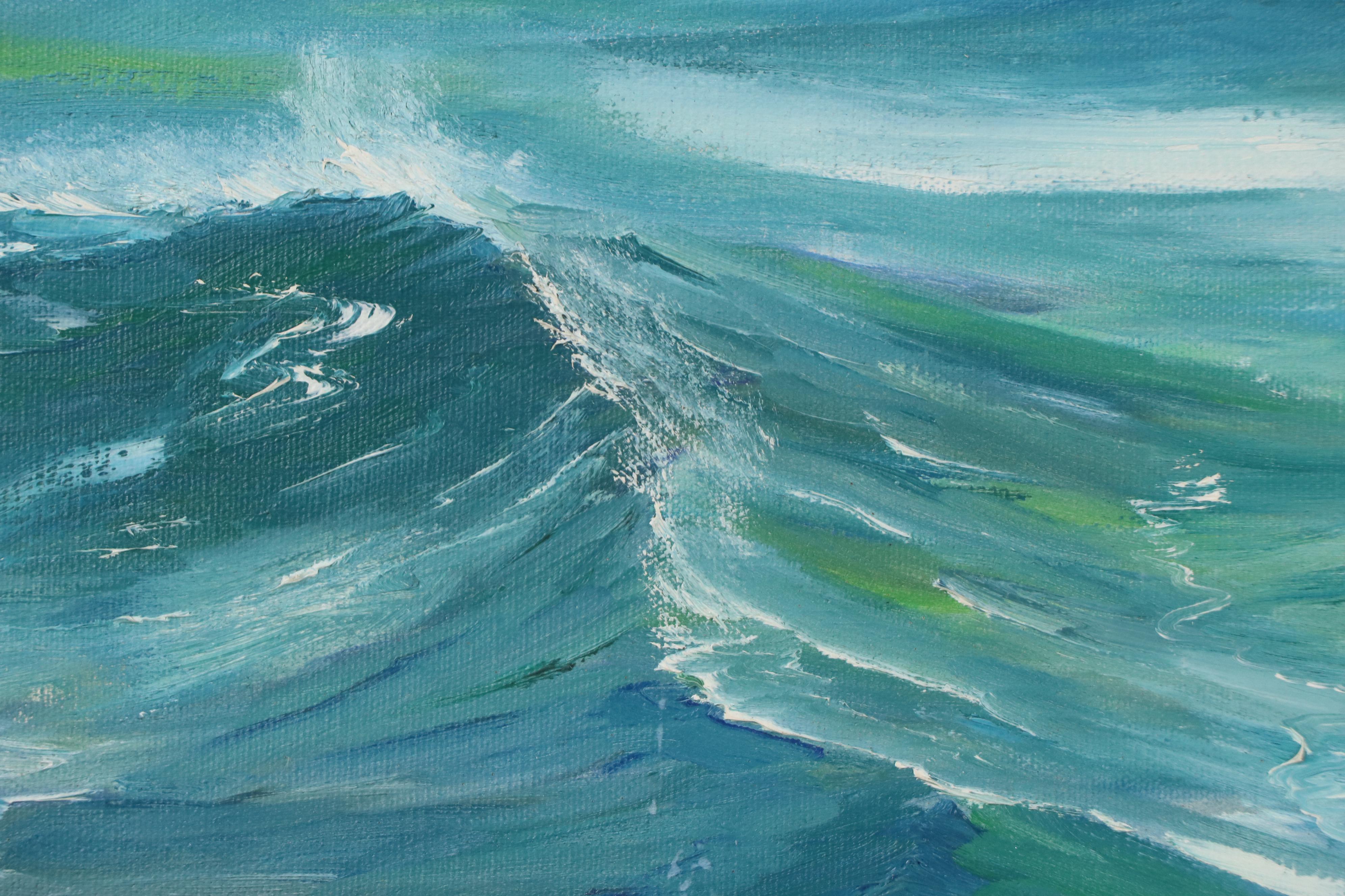 Wade Walsh Seascape Oil Painting with Sailing Raft