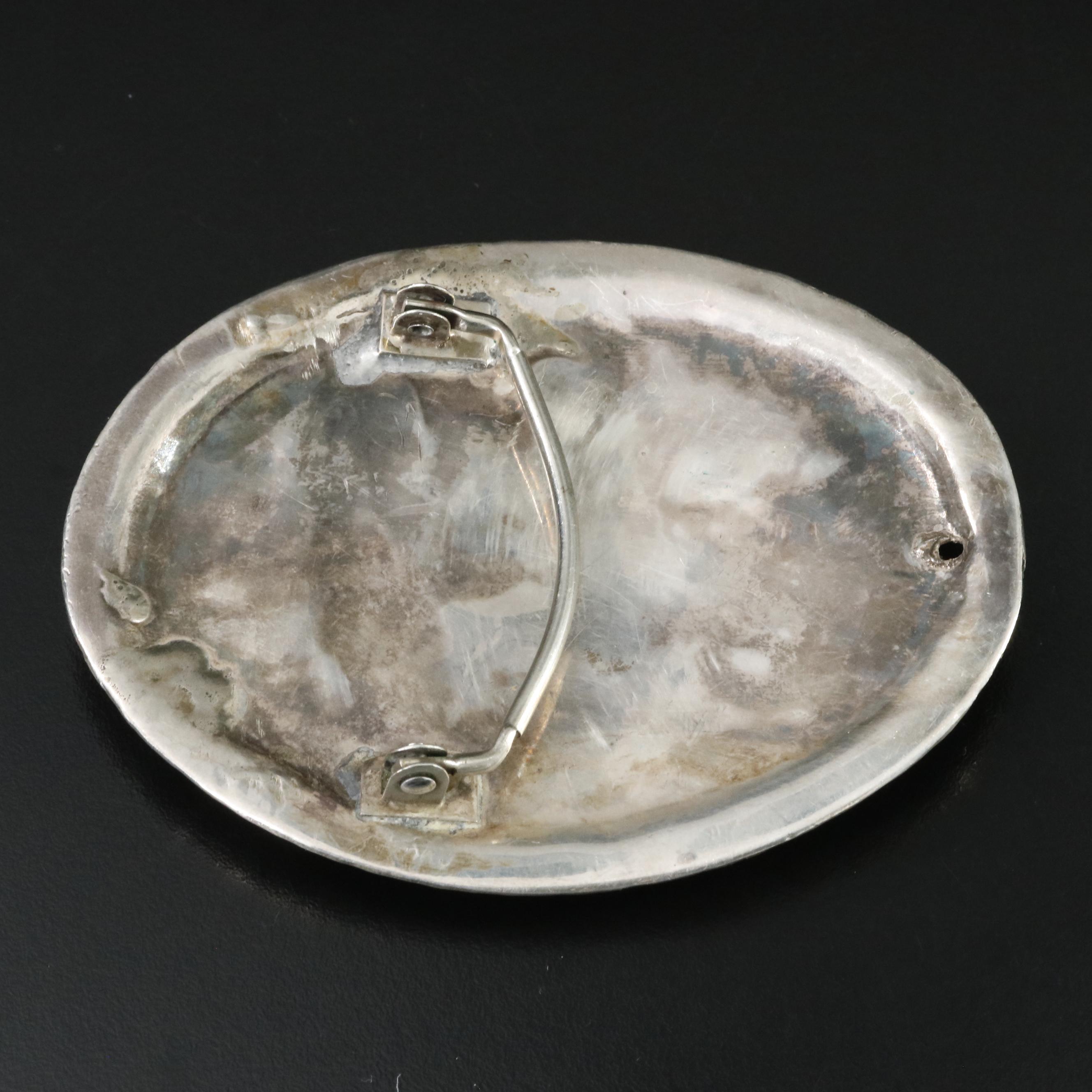 Southwestern Sterling Turquoise and Coral Appliqué Belt Buckle