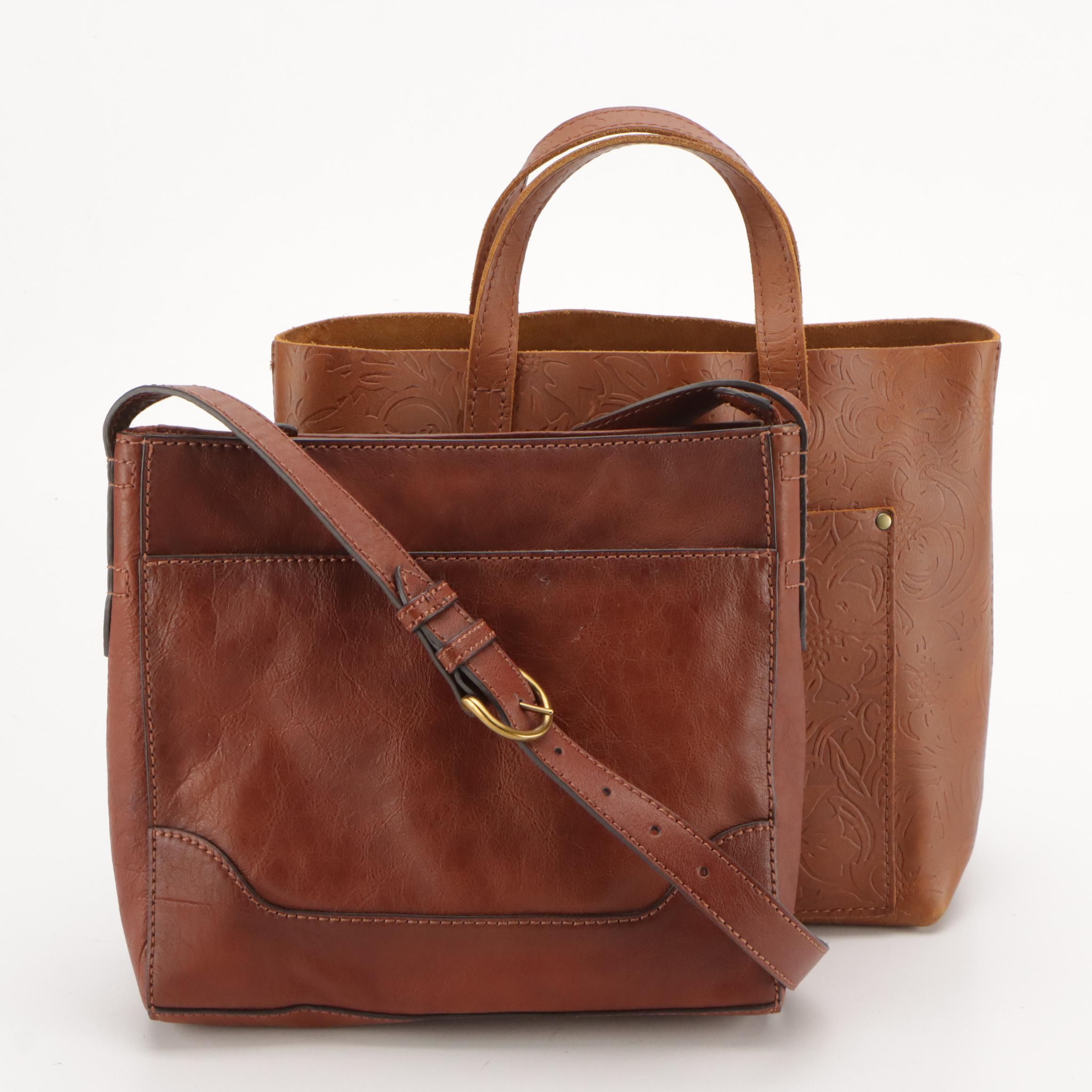 Frye Top Zip Messenger Crossbody Bag and Portland Tooled Leather Two-Way Tote