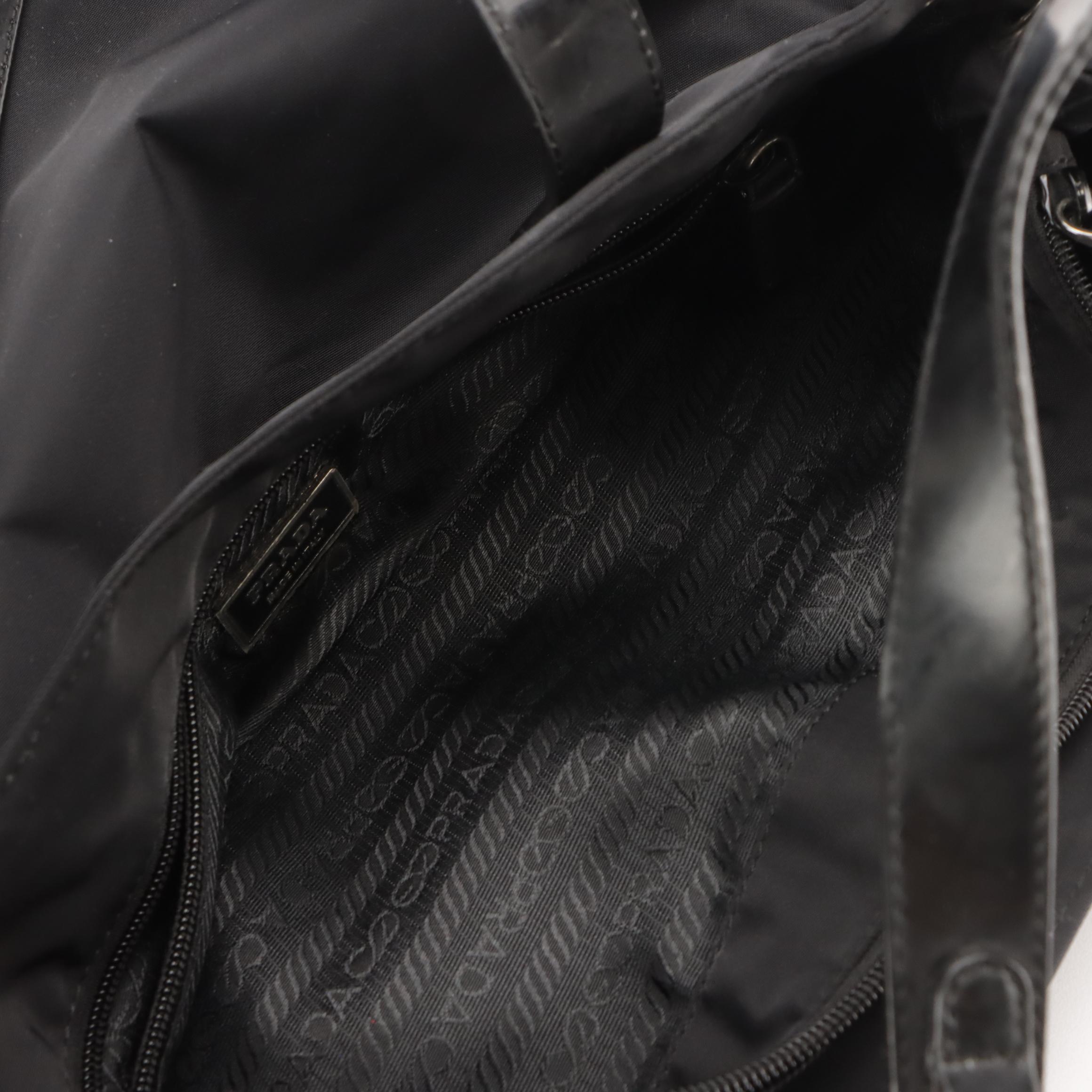 Prada Black Tessuto Nylon and Vitello Spazzolato Leather Shopping Tote