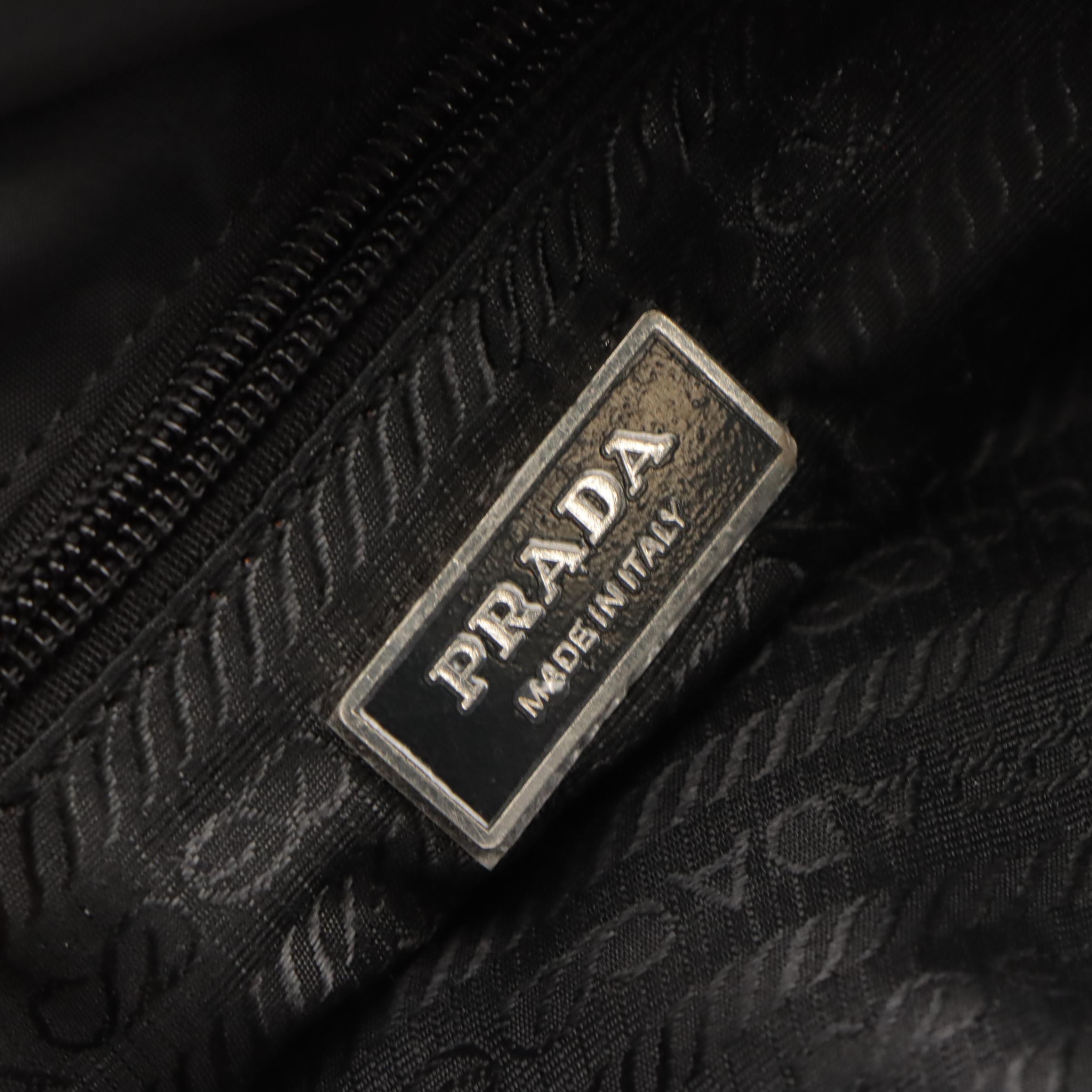 Prada Black Tessuto Nylon and Vitello Spazzolato Leather Shopping Tote