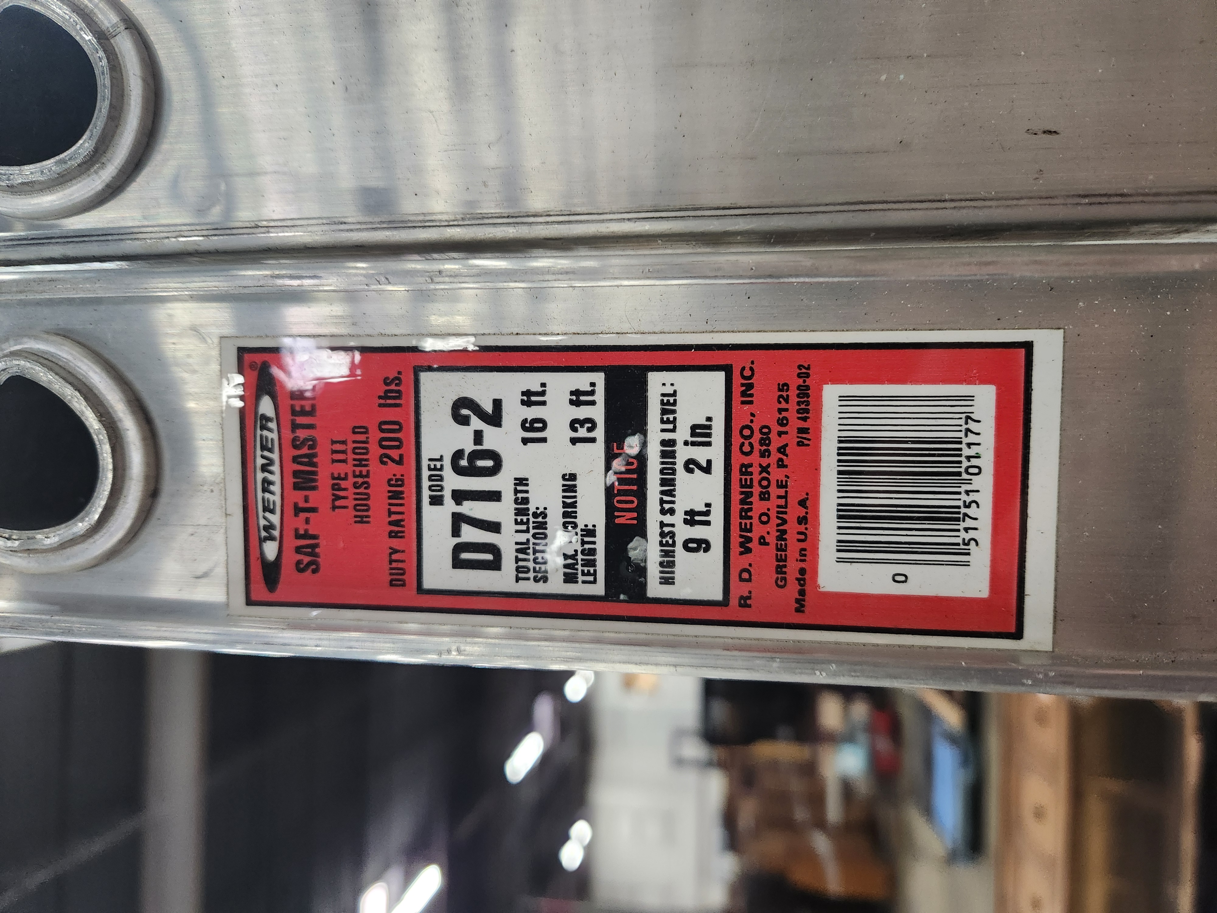 Werner Model D716-2 Aluminium Extension Ladder