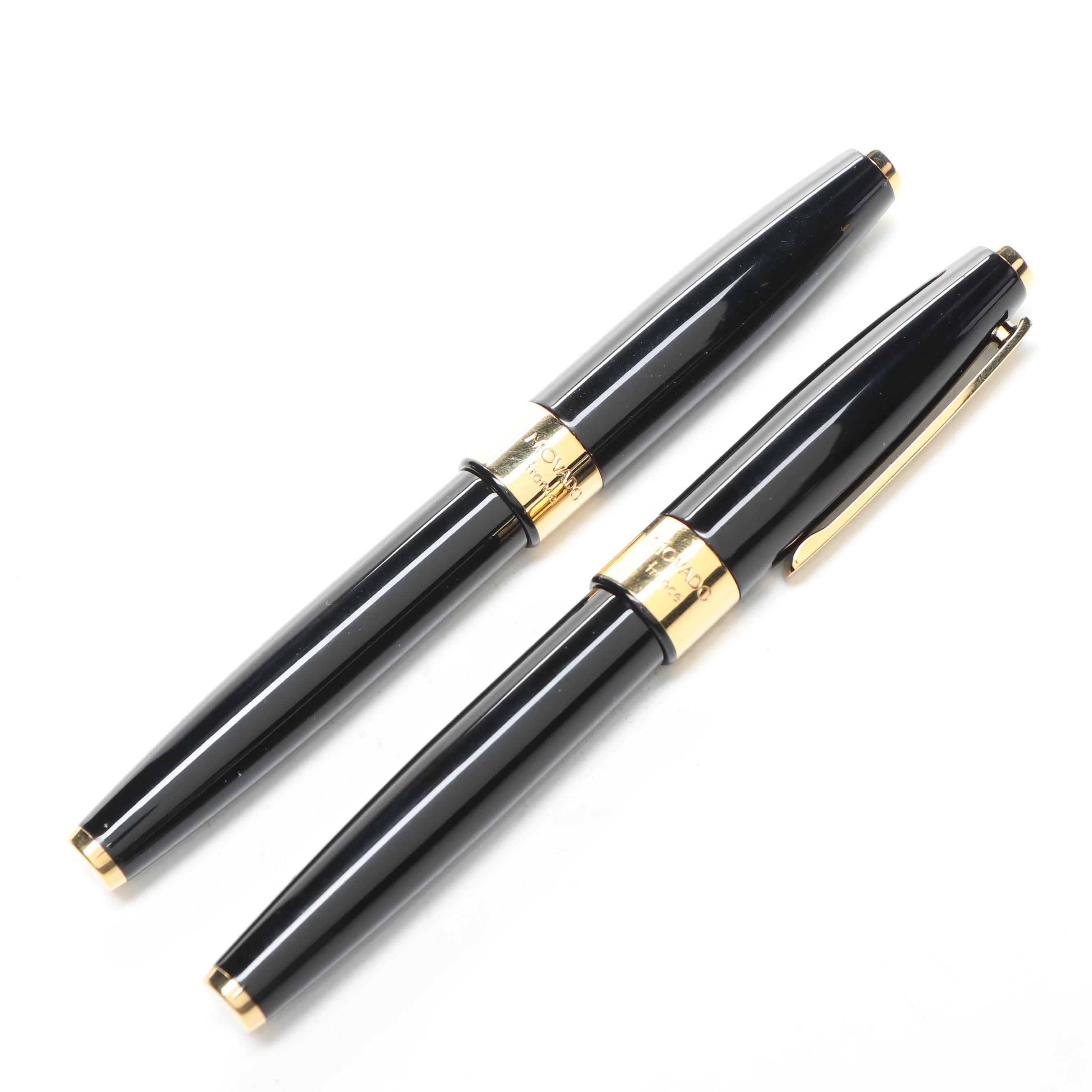 Movado Black Resin and 18K Gold Fountain Pens
