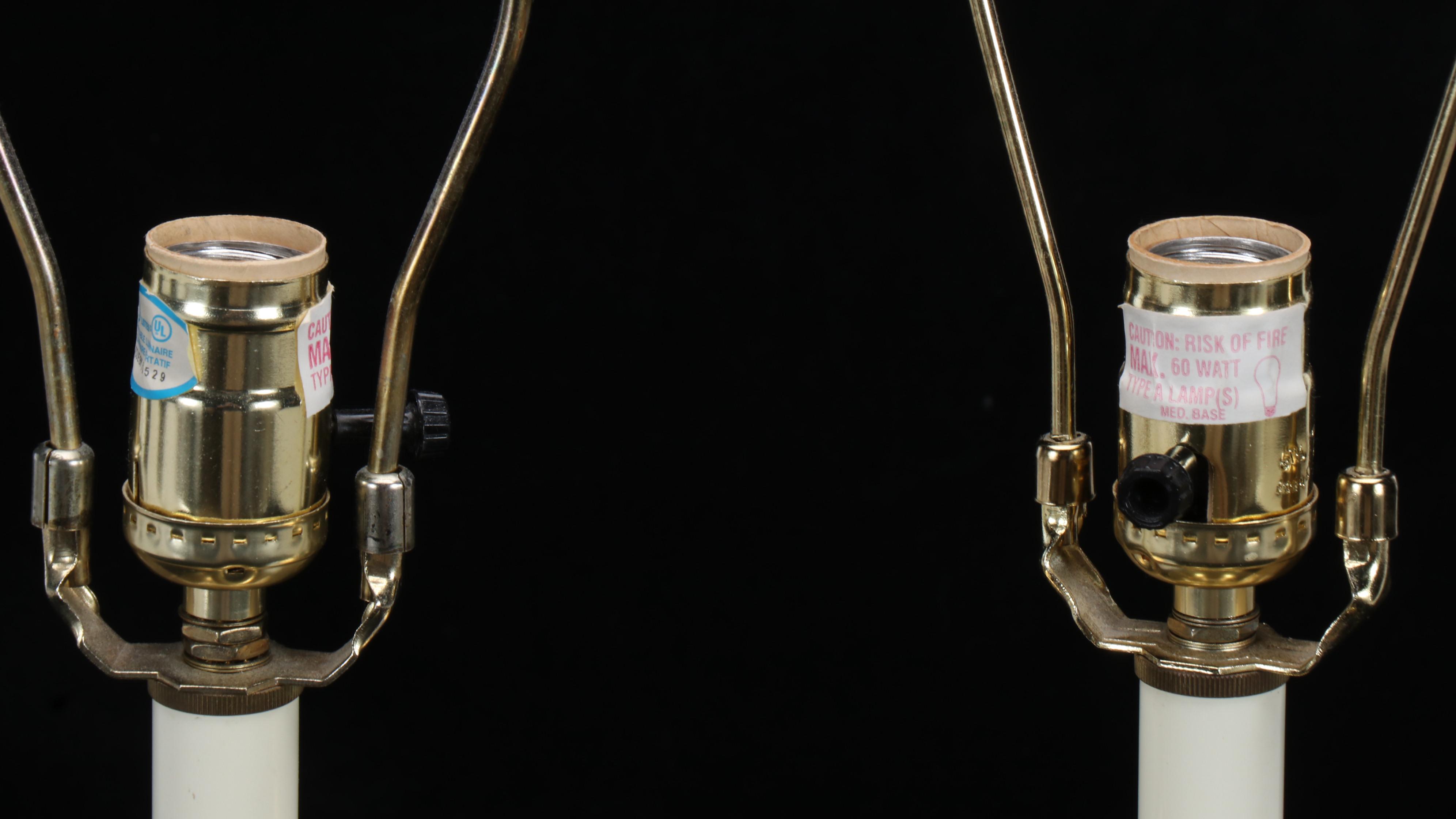 Spode "Italian" Ceramic and Brass Table Lamps with Fabric Shades