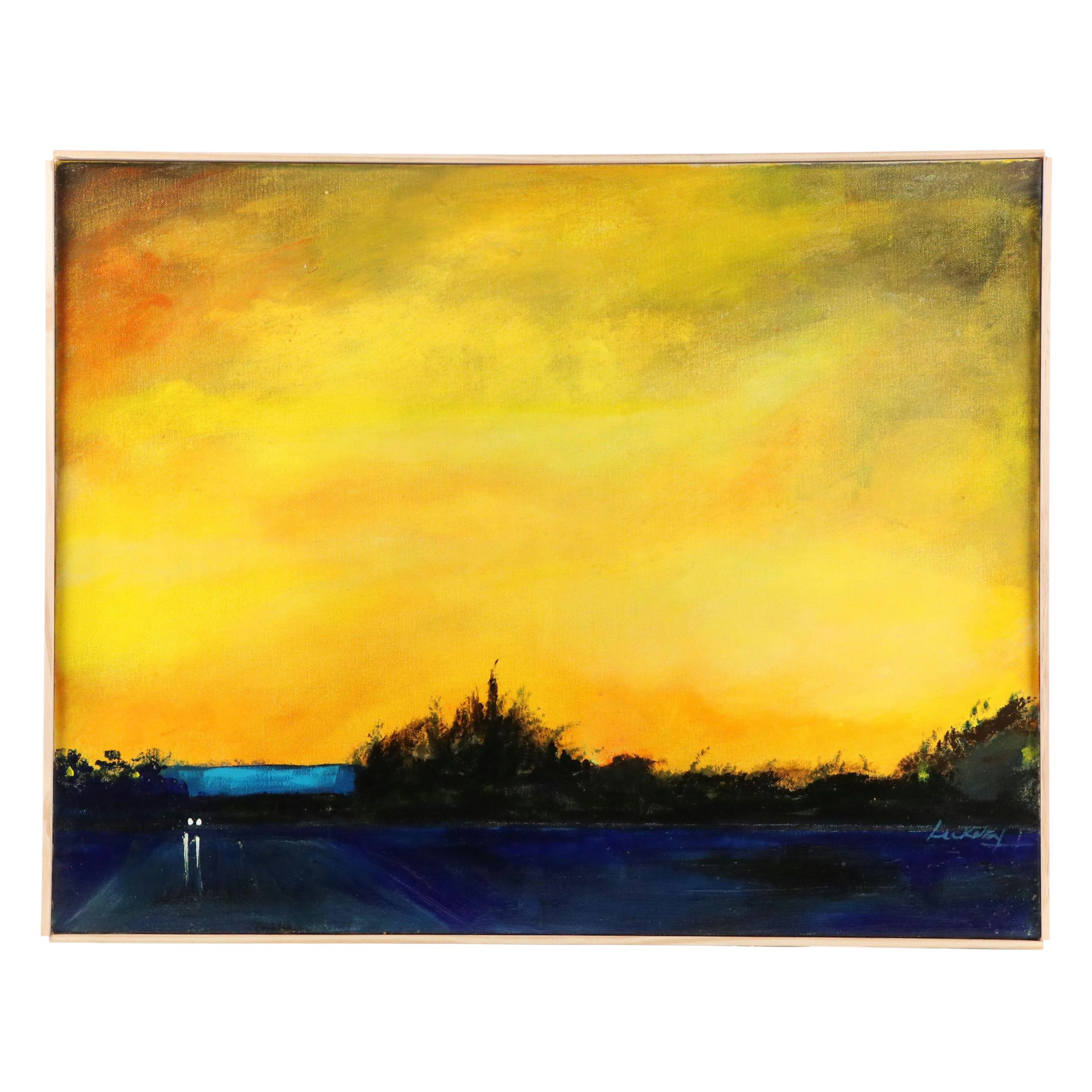 Robert R. Lackney Sunset Landscape Acrylic Painting "Night: 1 September 2019"