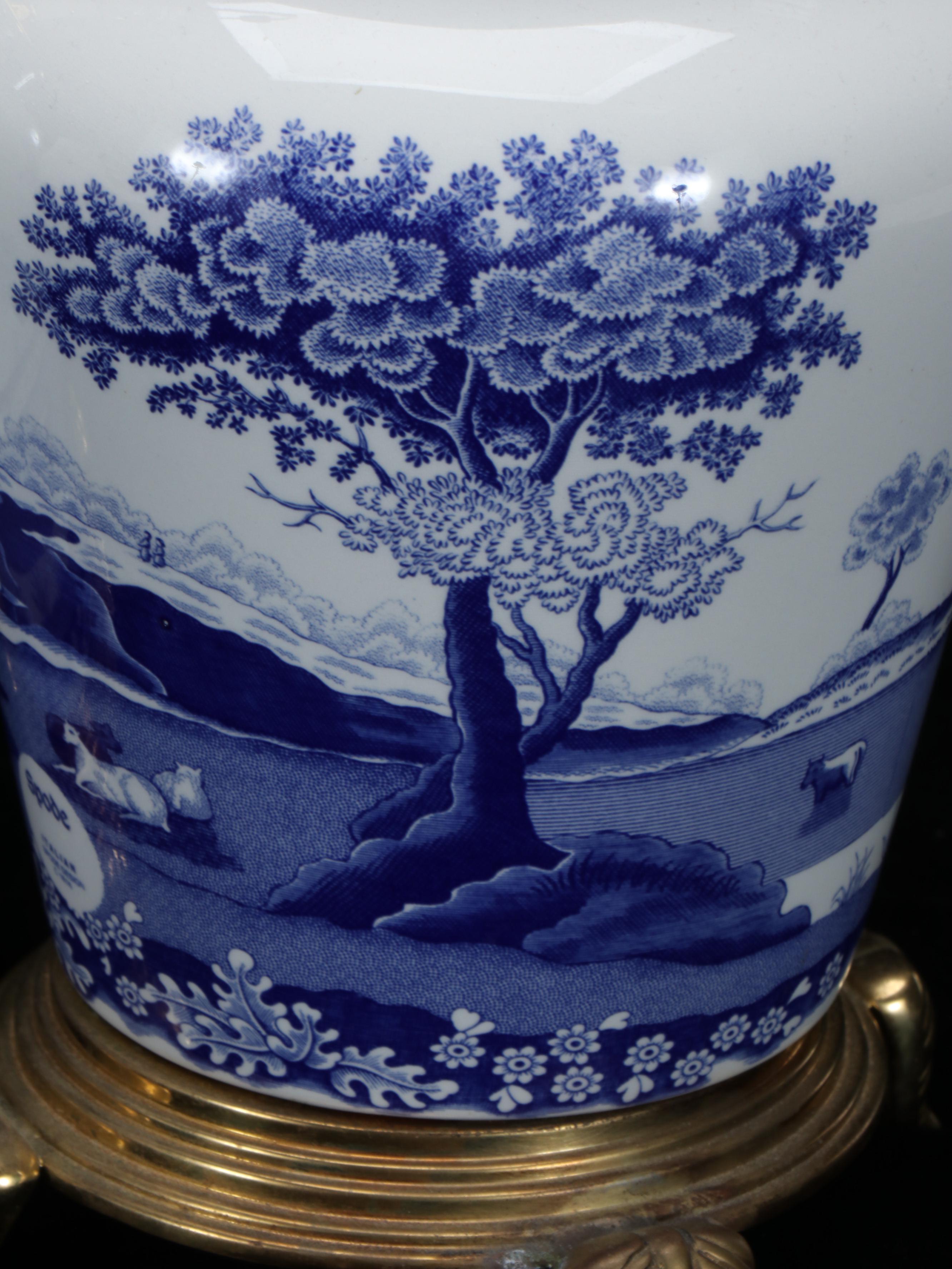 Spode "Italian" Ceramic and Brass Table Lamps with Fabric Shades