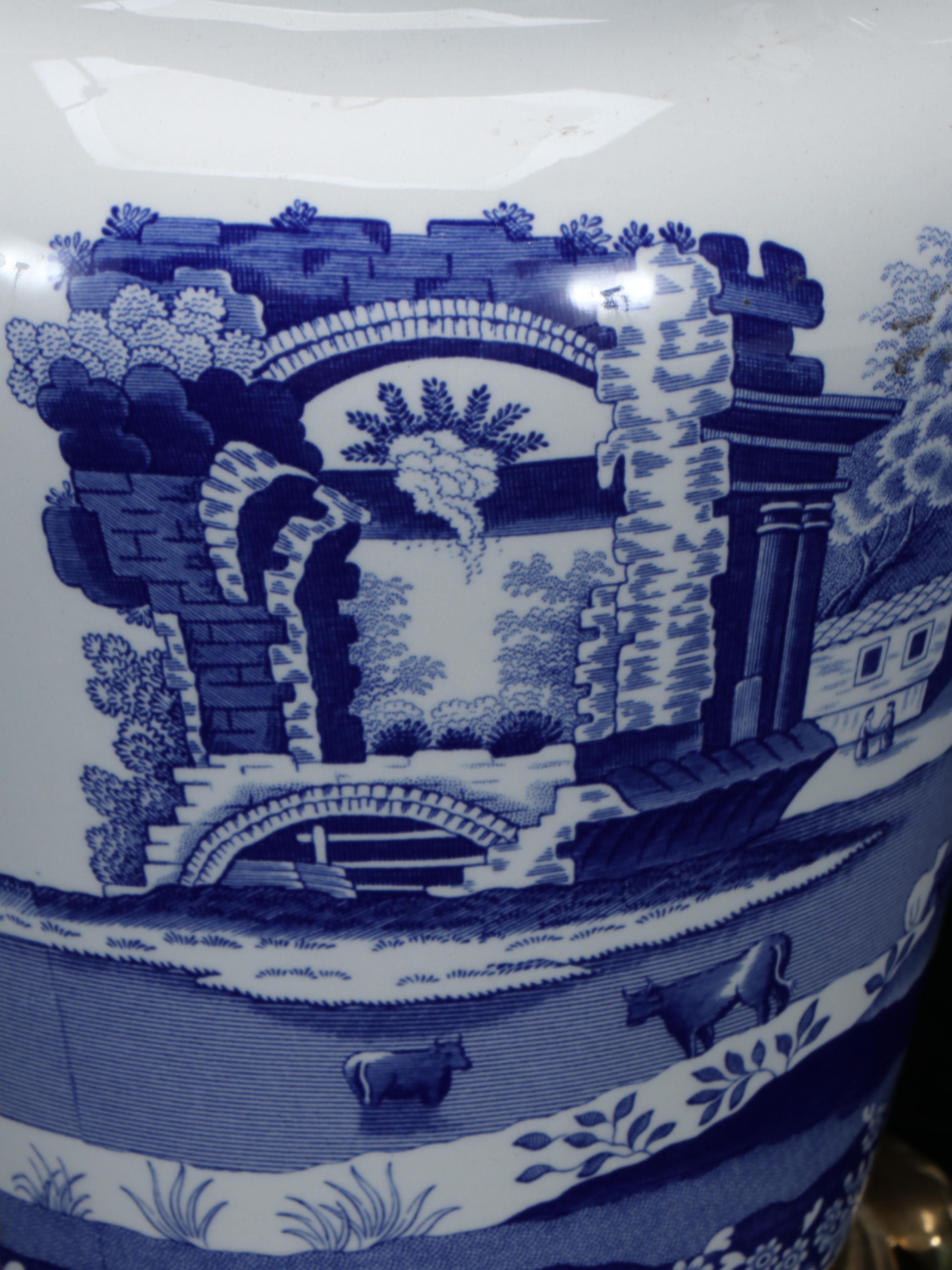 Spode "Italian" Ceramic and Brass Table Lamps with Fabric Shades