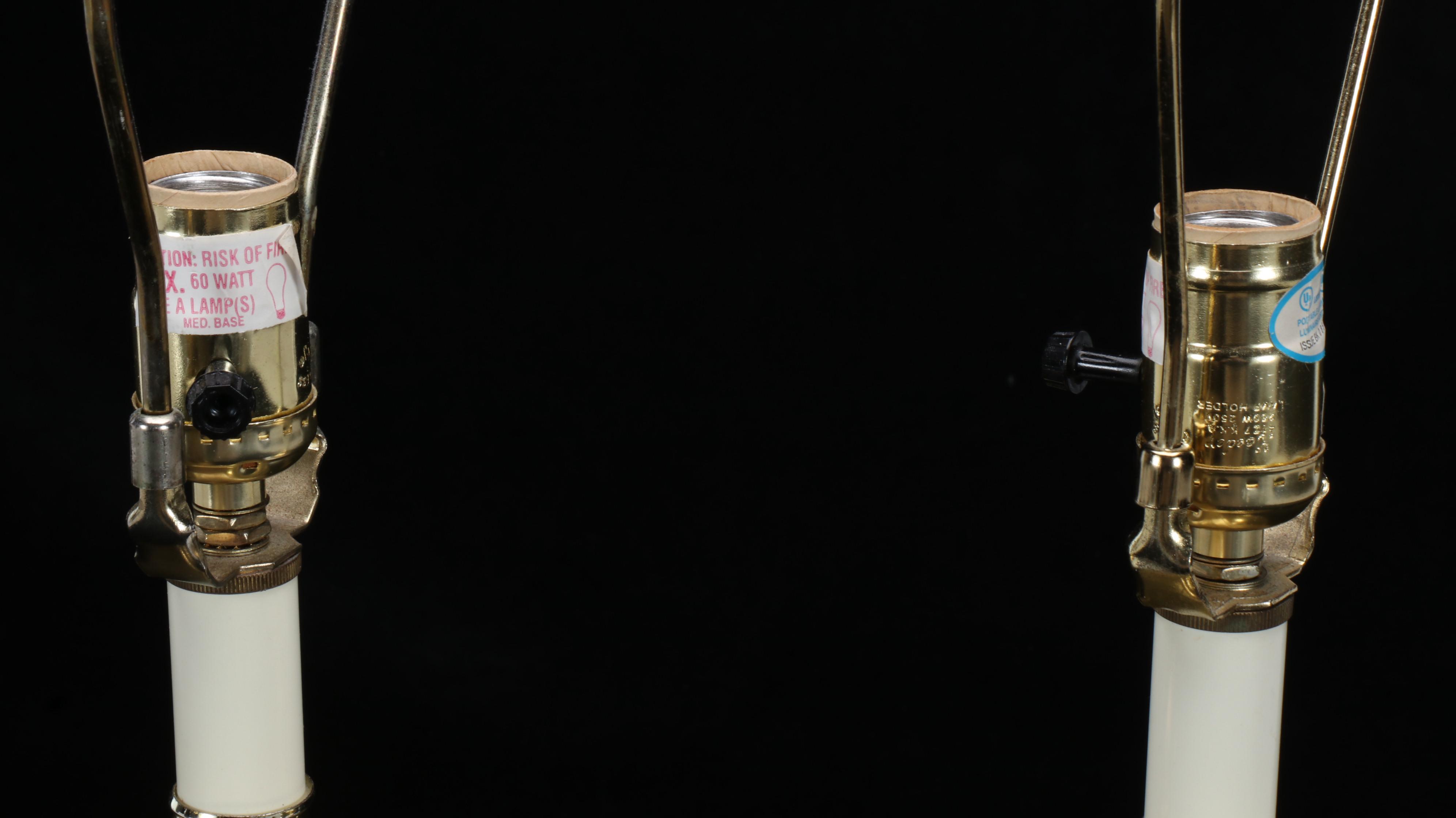 Spode "Italian" Ceramic and Brass Table Lamps with Fabric Shades