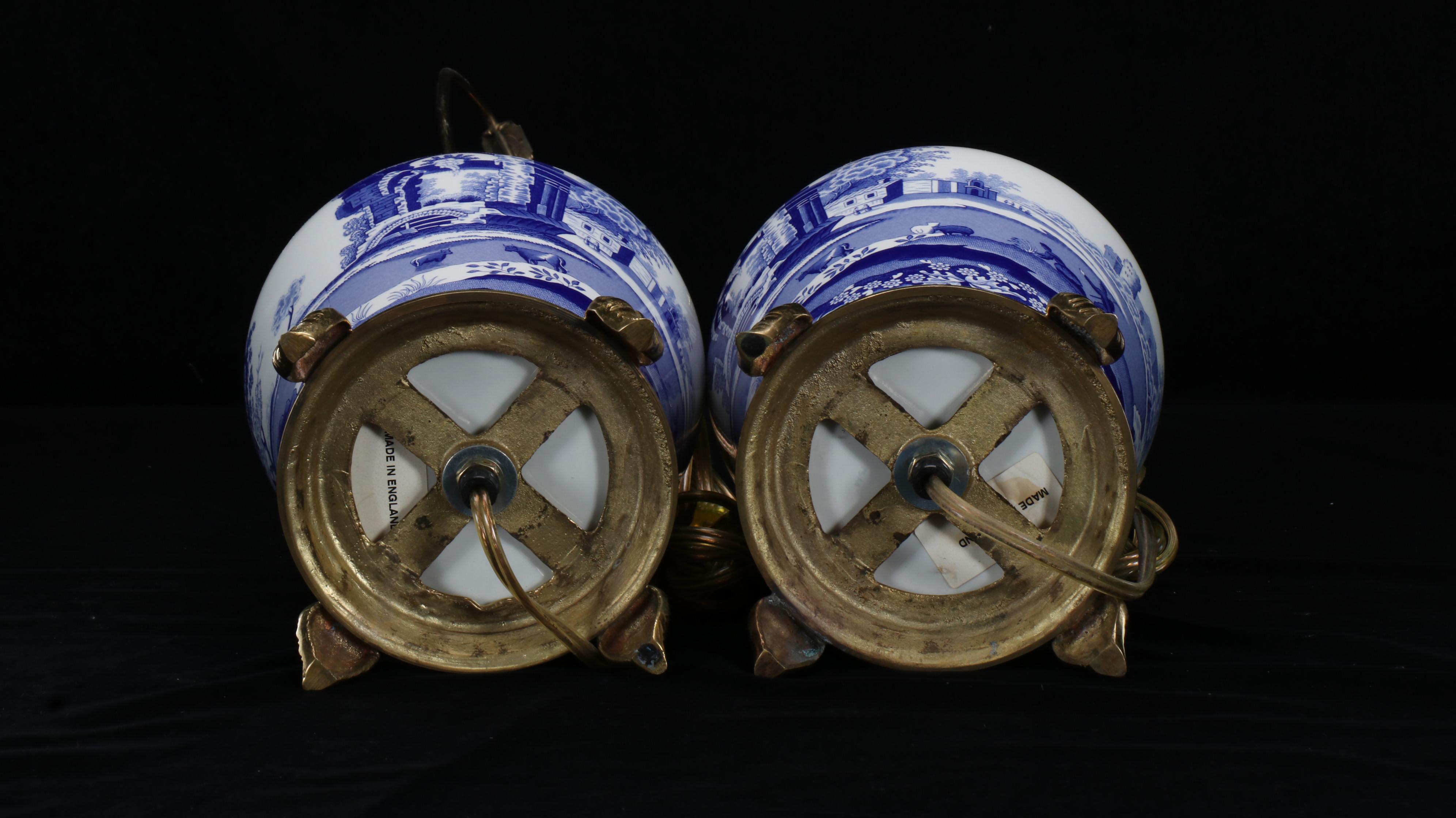 Spode "Italian" Ceramic and Brass Table Lamps with Fabric Shades