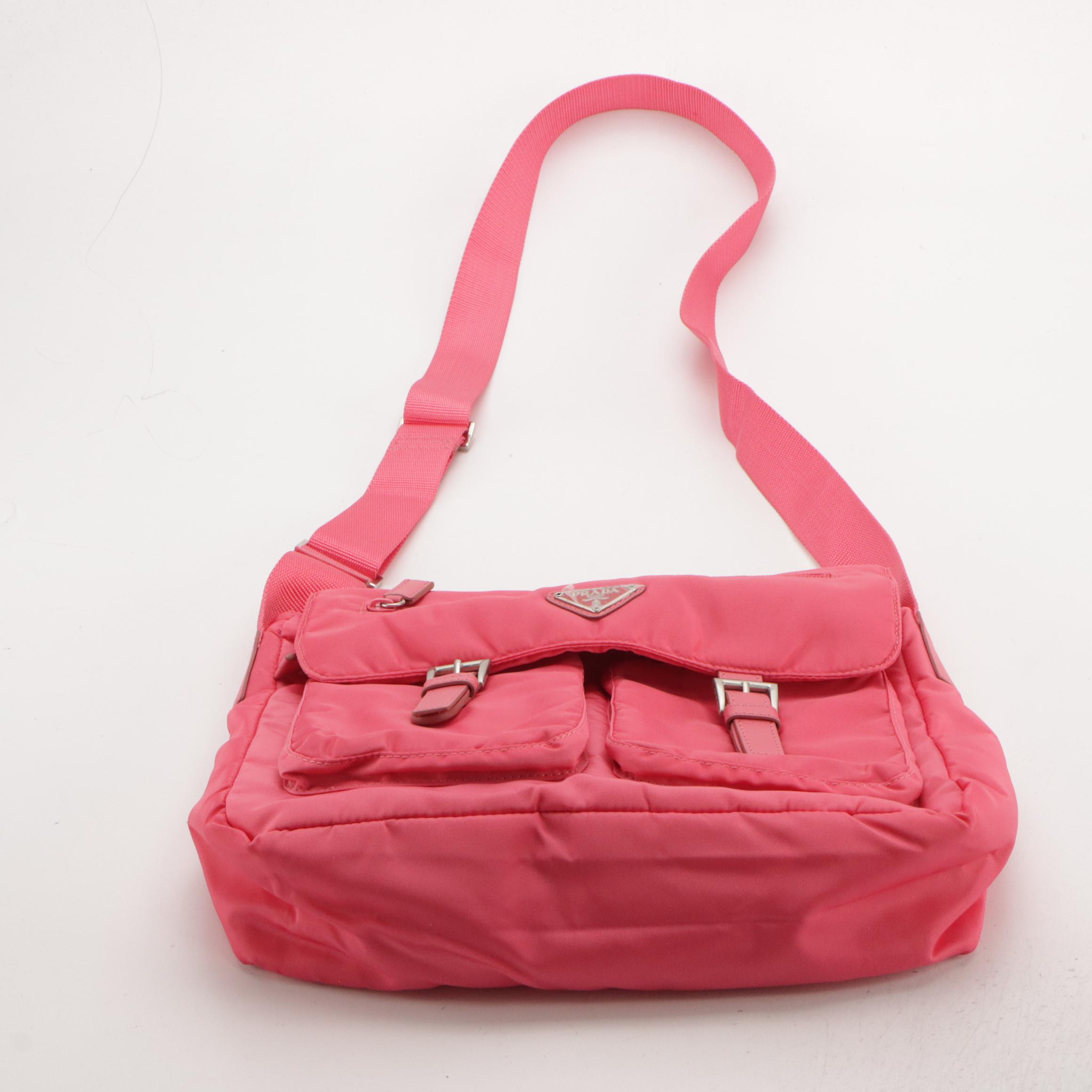 Prada Peony Tessuto Nylon Vela Sport Messenger Bag with Saffiano Leather Trim