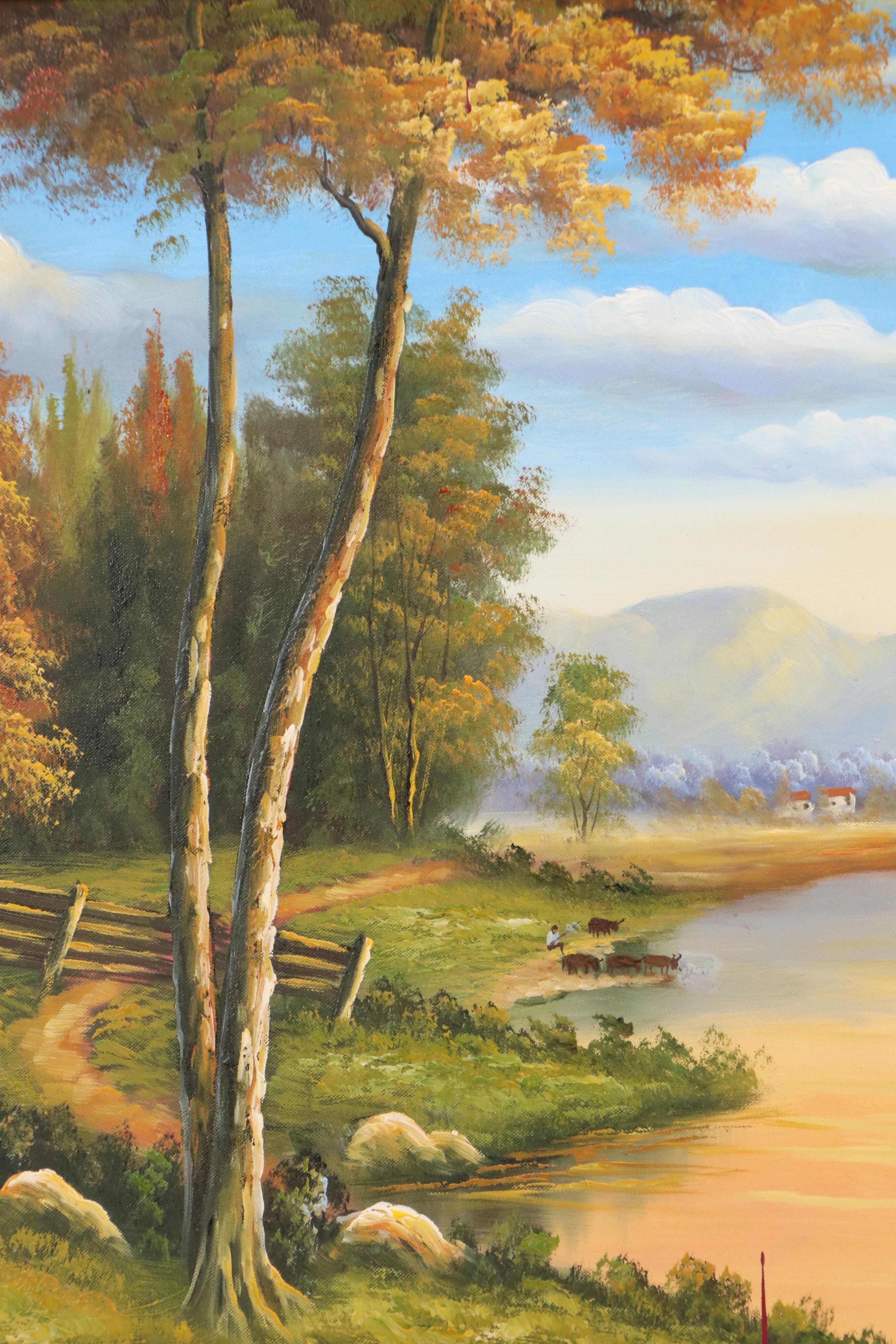 Landscape Oil Painting of Autumn River Scene