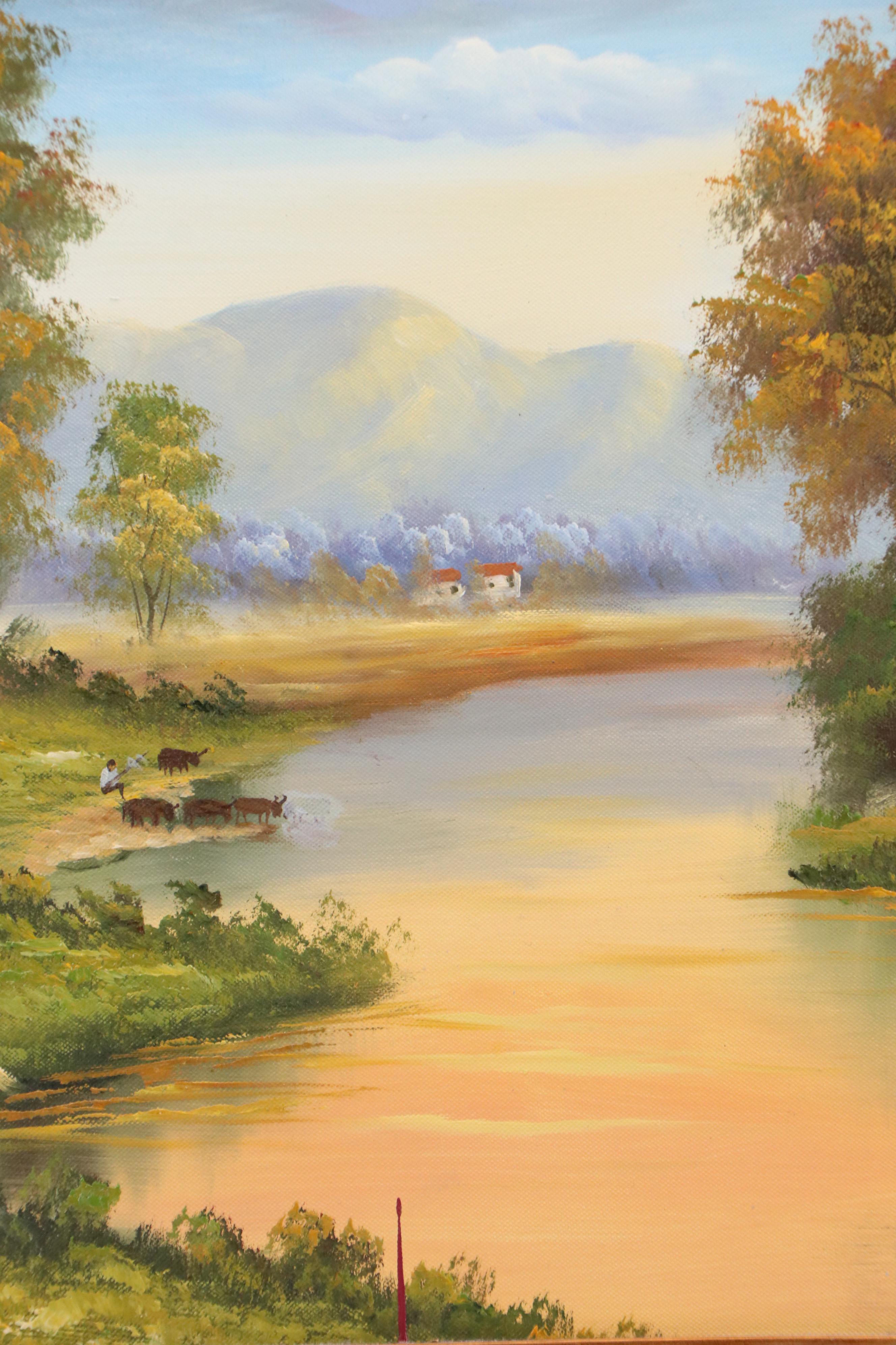 Landscape Oil Painting of Autumn River Scene