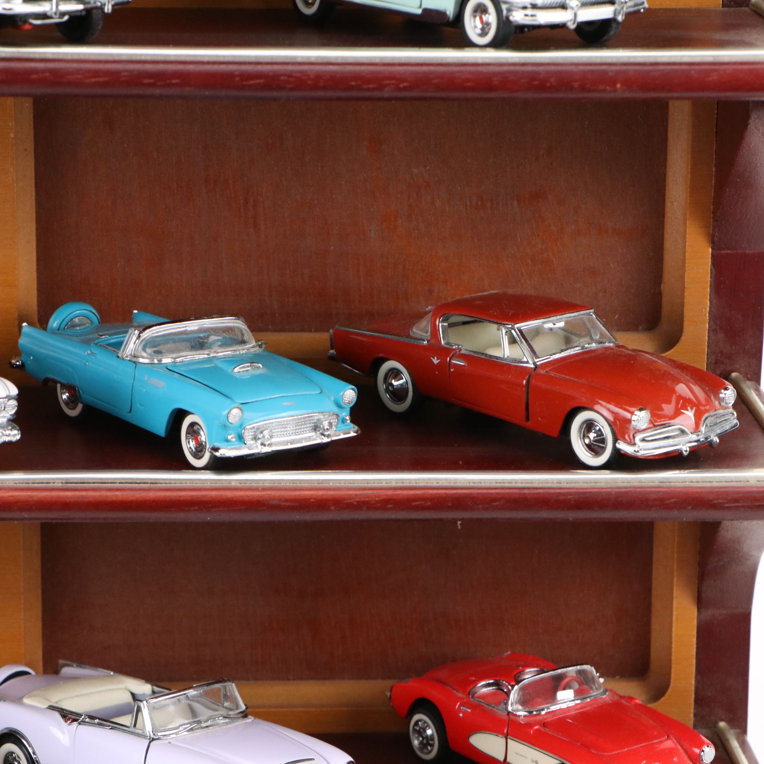 "The Classic Cars of the Fifties" Diecast Vehicles and Wall Display Shelf, 1980s