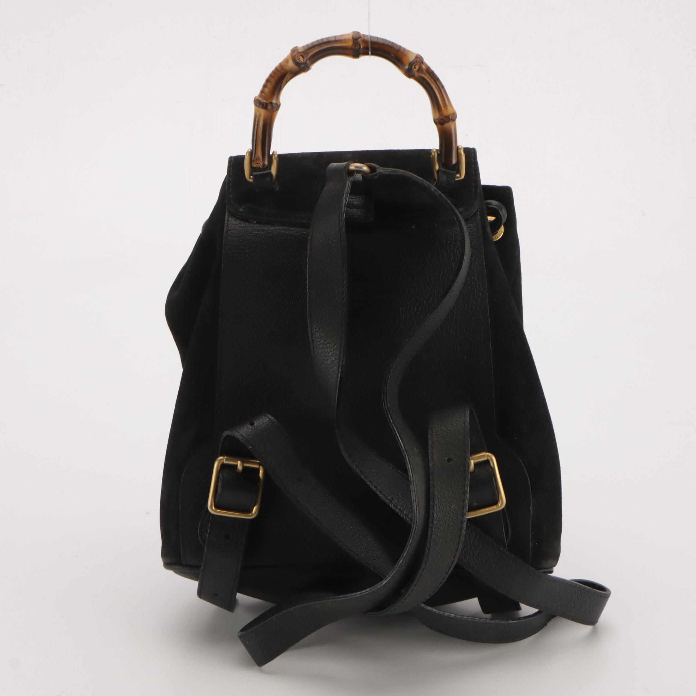 Gucci Bamboo Handle Mini Drawstring Backpack in Black Leather