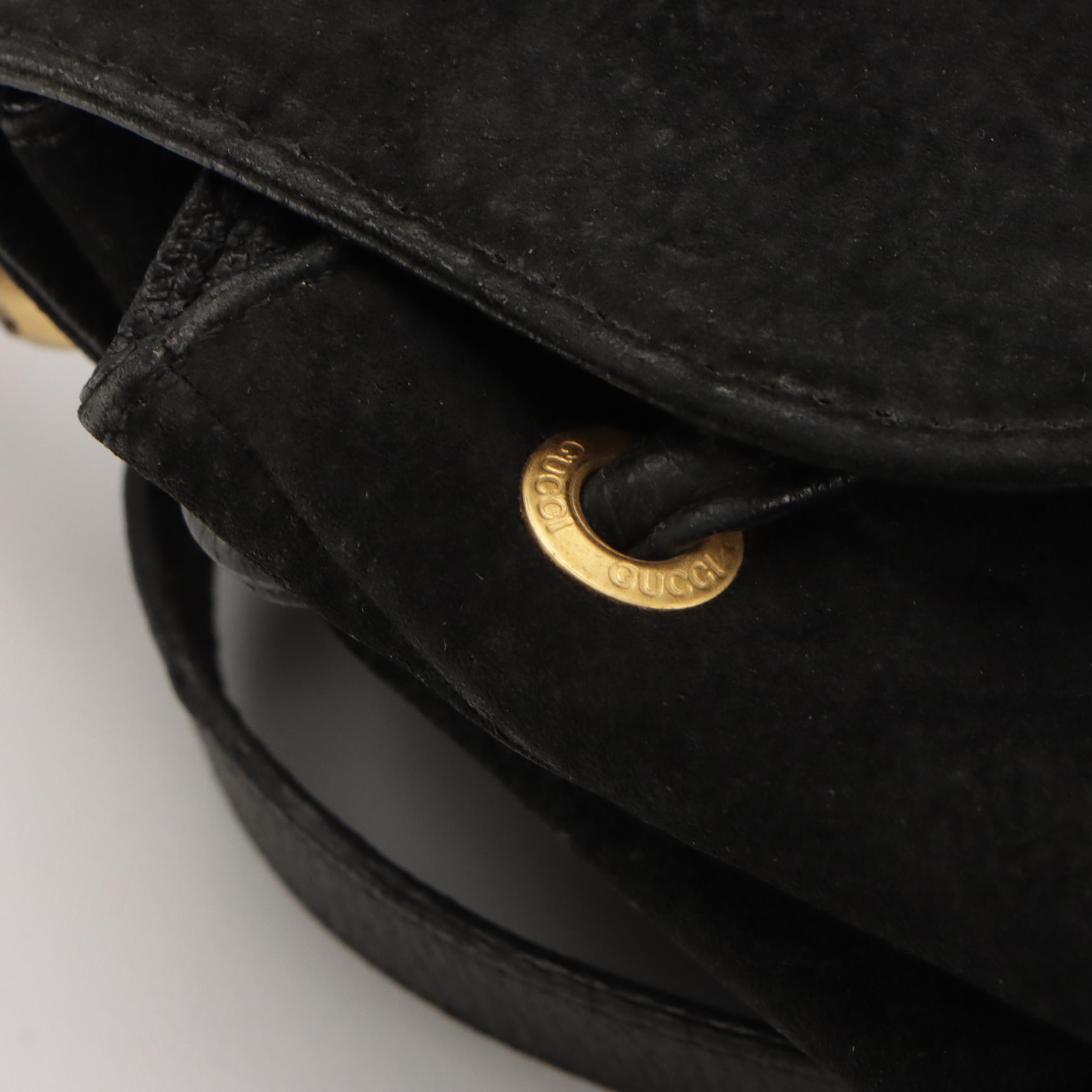 Gucci Bamboo Handle Mini Drawstring Backpack in Black Leather