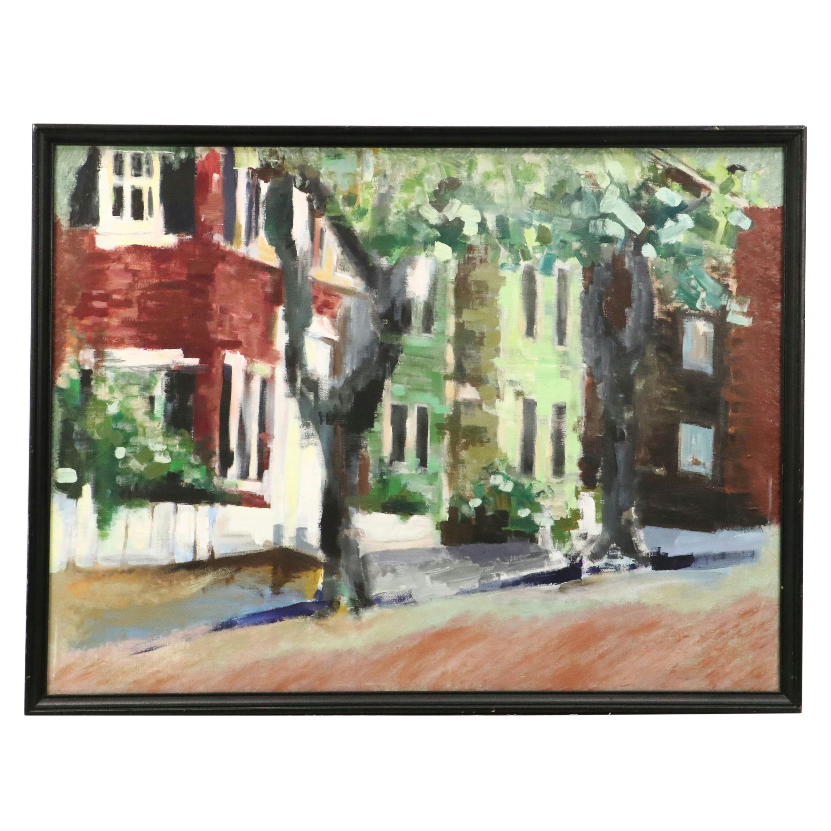 Modernist Oil Painting of Street Scene, Late 20th Century