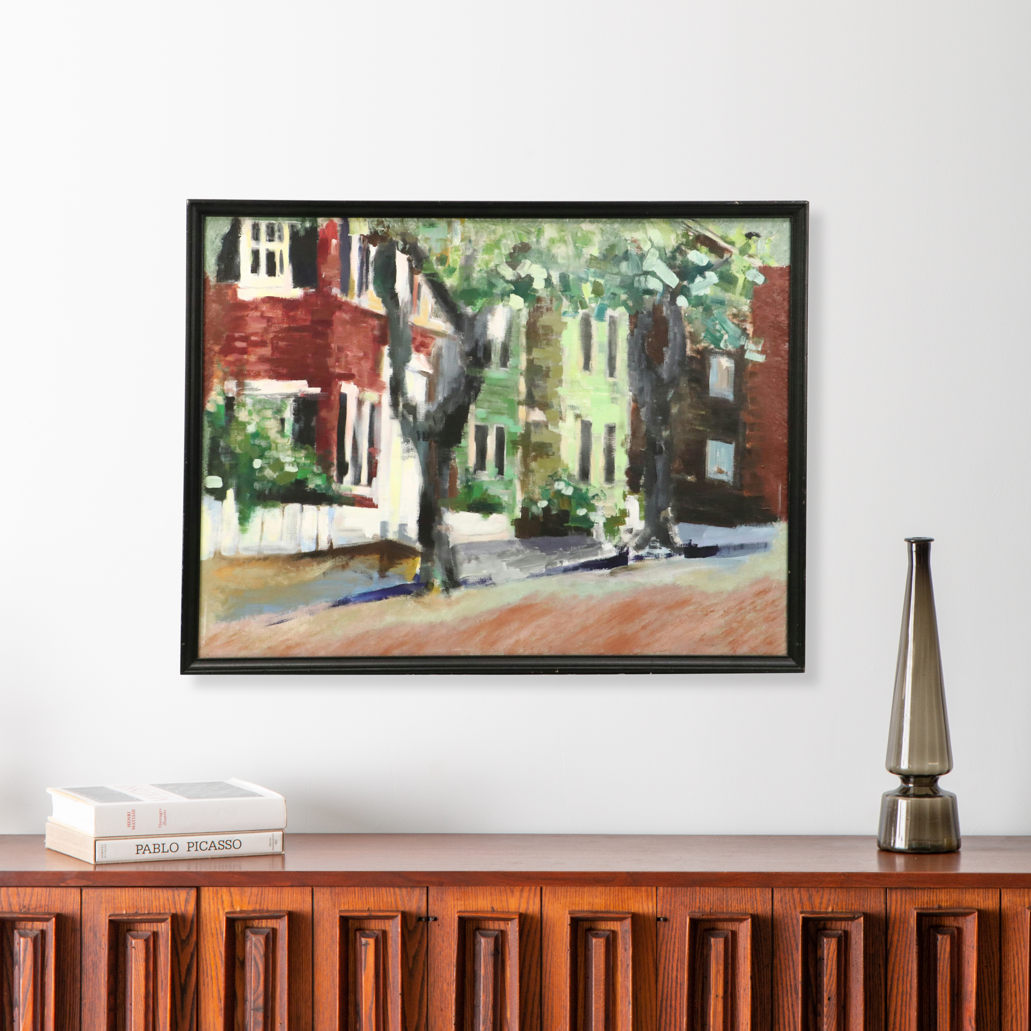 Modernist Oil Painting of Street Scene, Late 20th Century