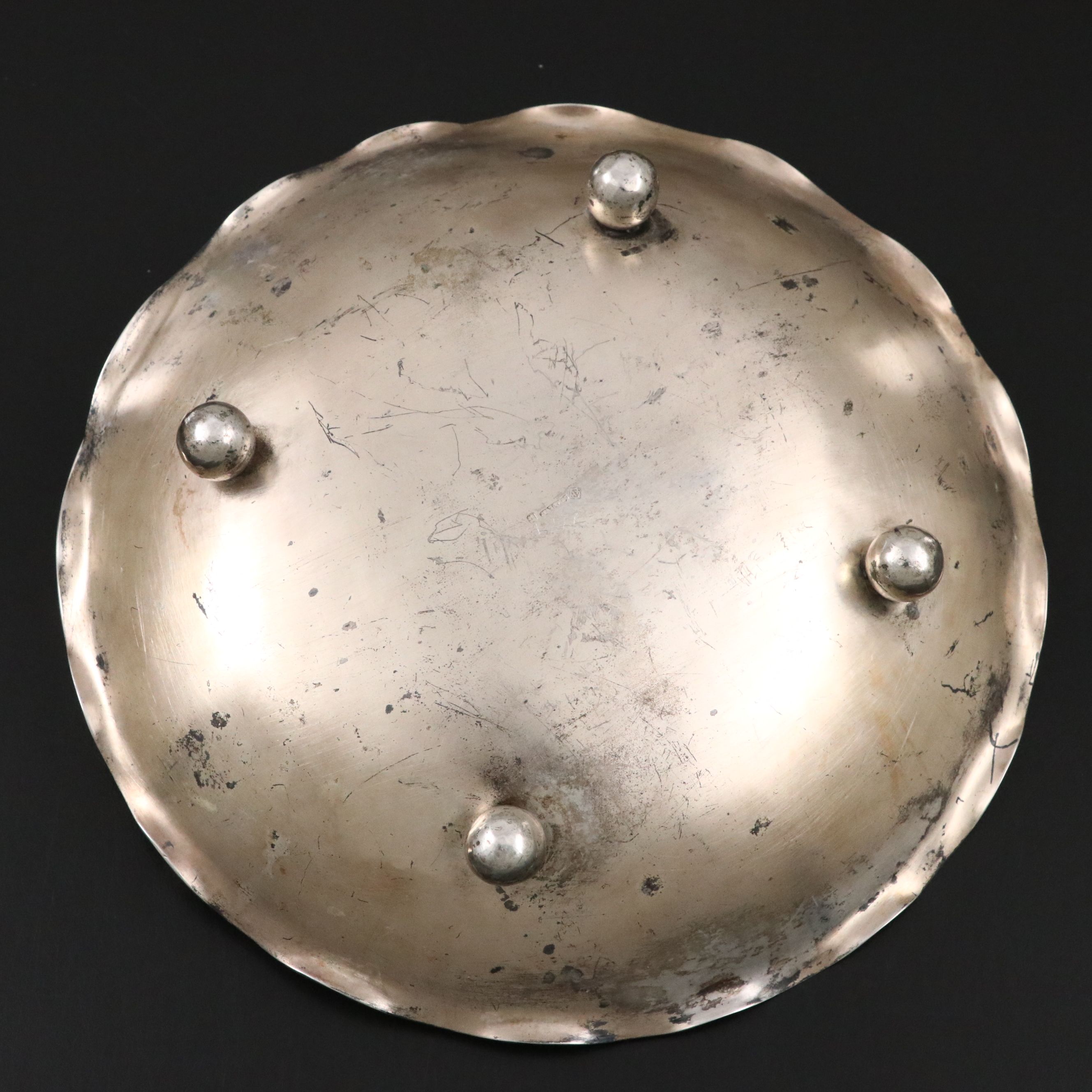 Hong Kong Dragon Etched Sterling Silver Handled Platter and Dragon Handle Spoons