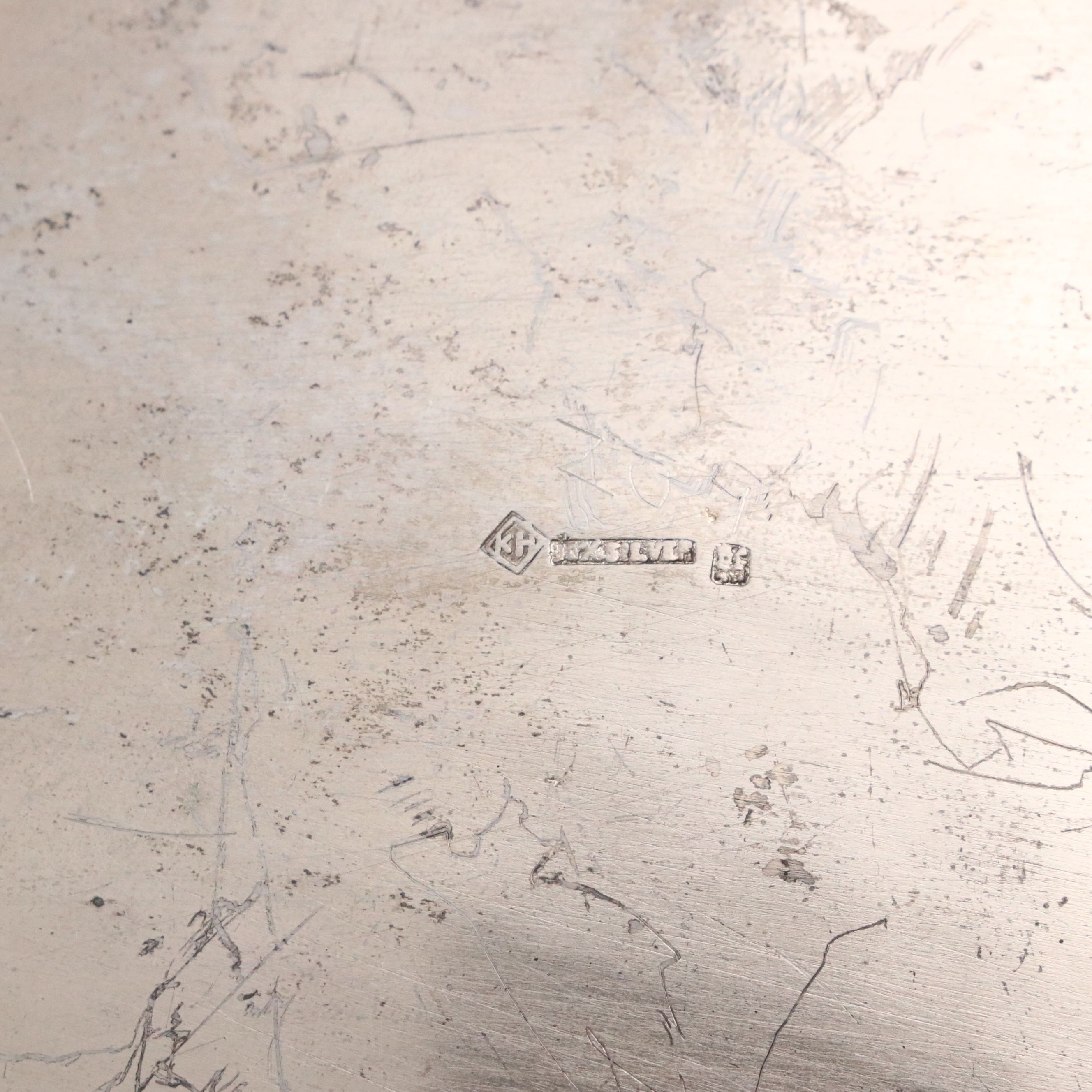 Hong Kong Dragon Etched Sterling Silver Handled Platter and Dragon Handle Spoons