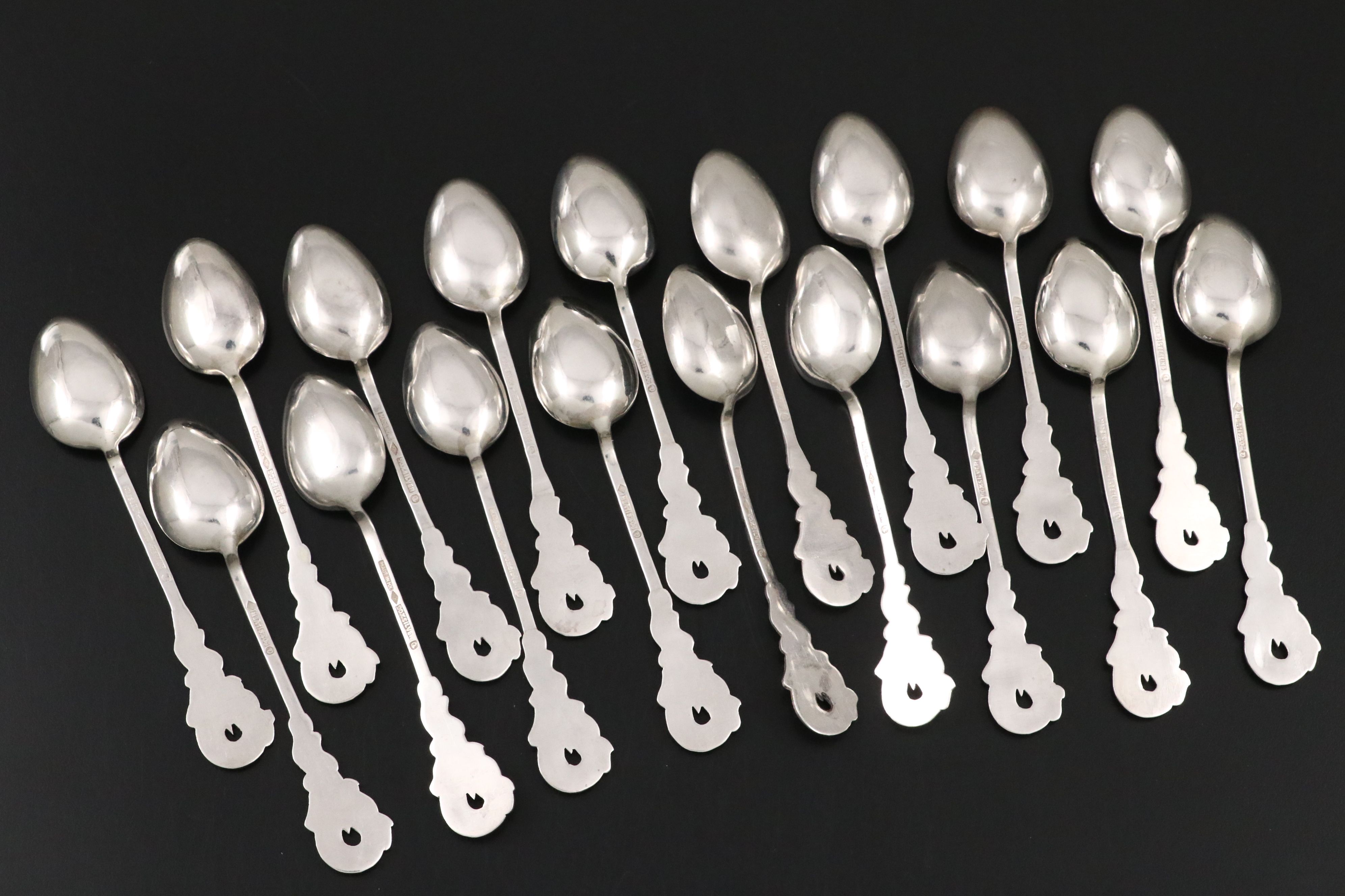 Hong Kong Dragon Etched Sterling Silver Handled Platter and Dragon Handle Spoons