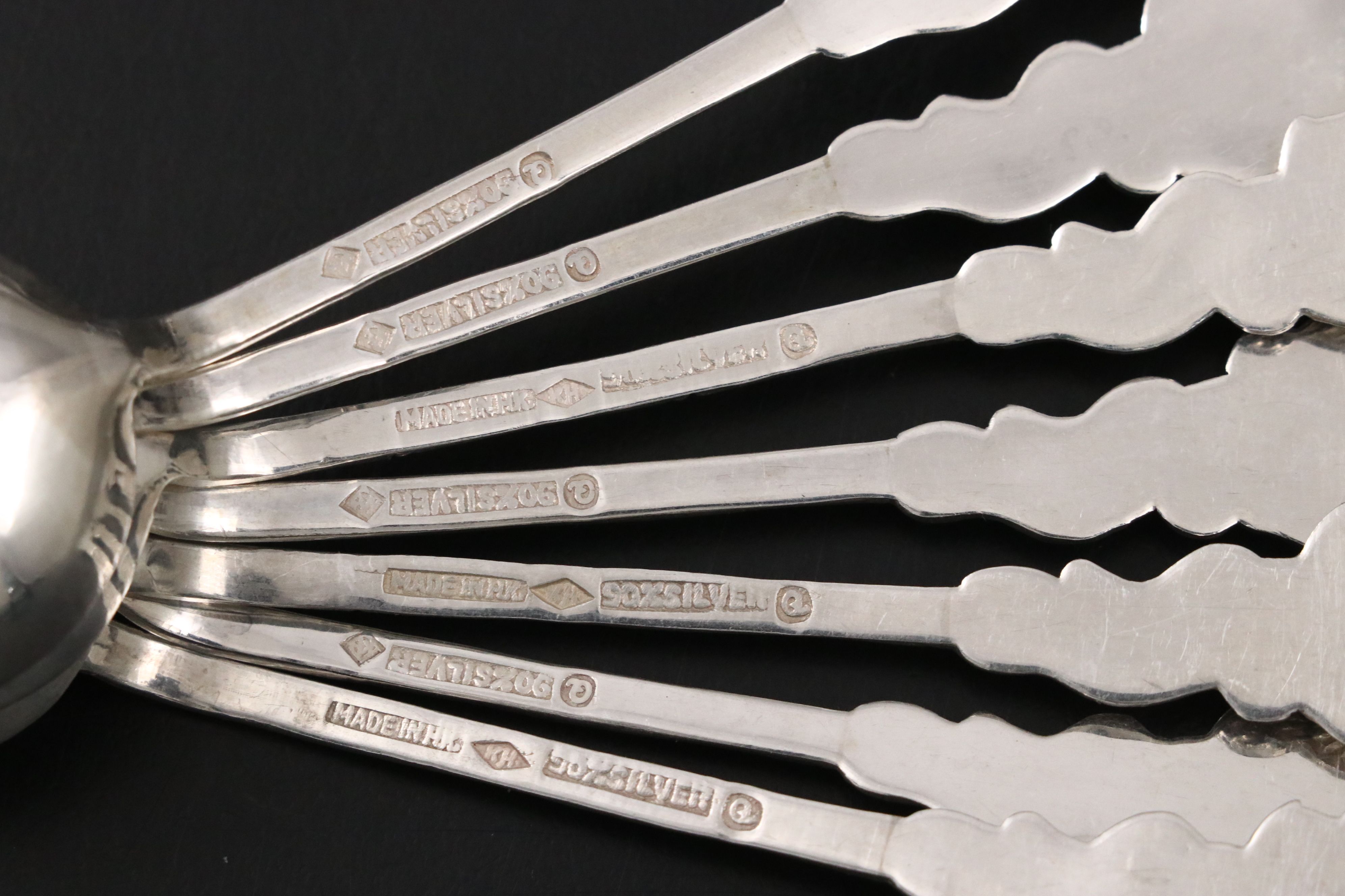 Hong Kong Dragon Etched Sterling Silver Handled Platter and Dragon Handle Spoons