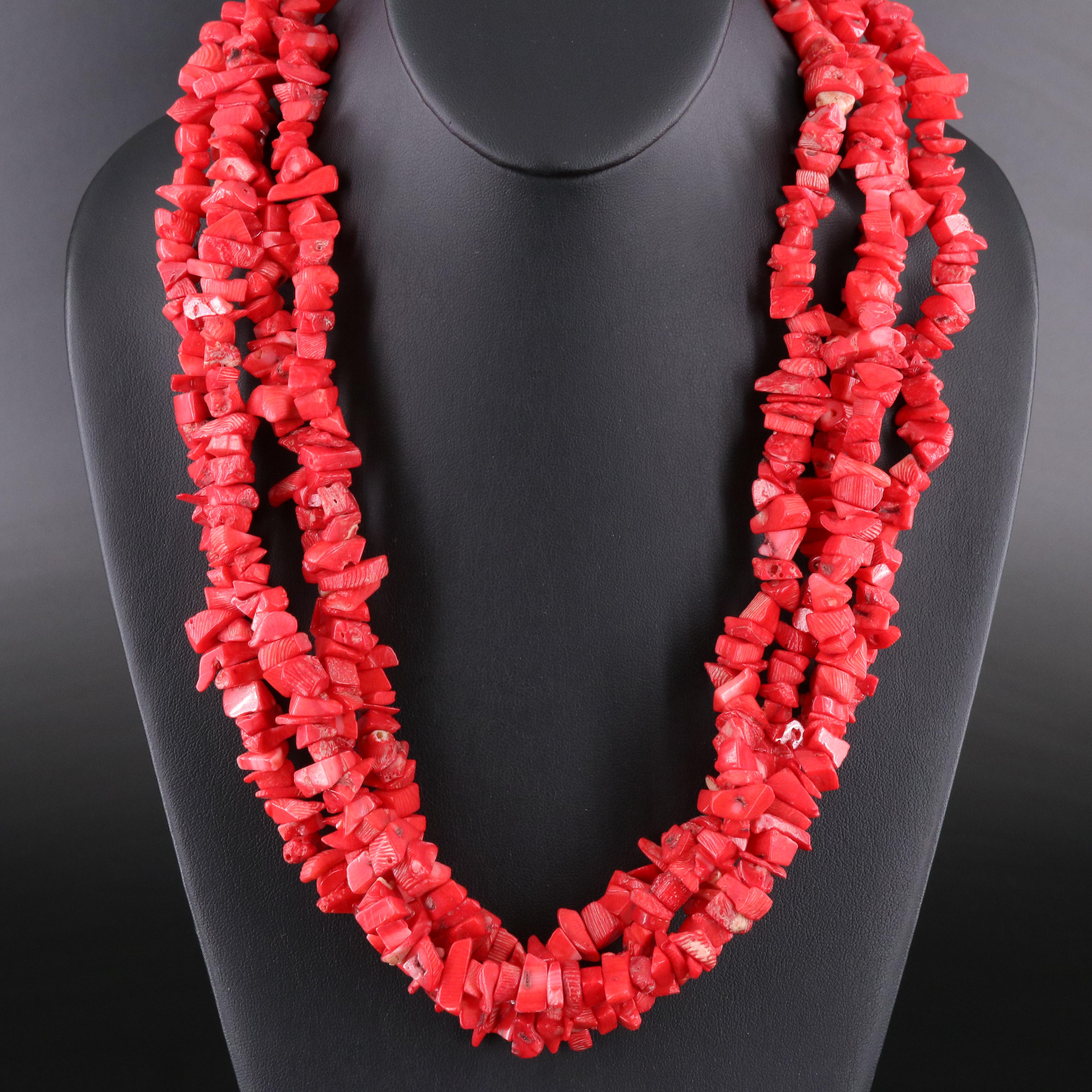 Coral and Glass Torsade Necklace