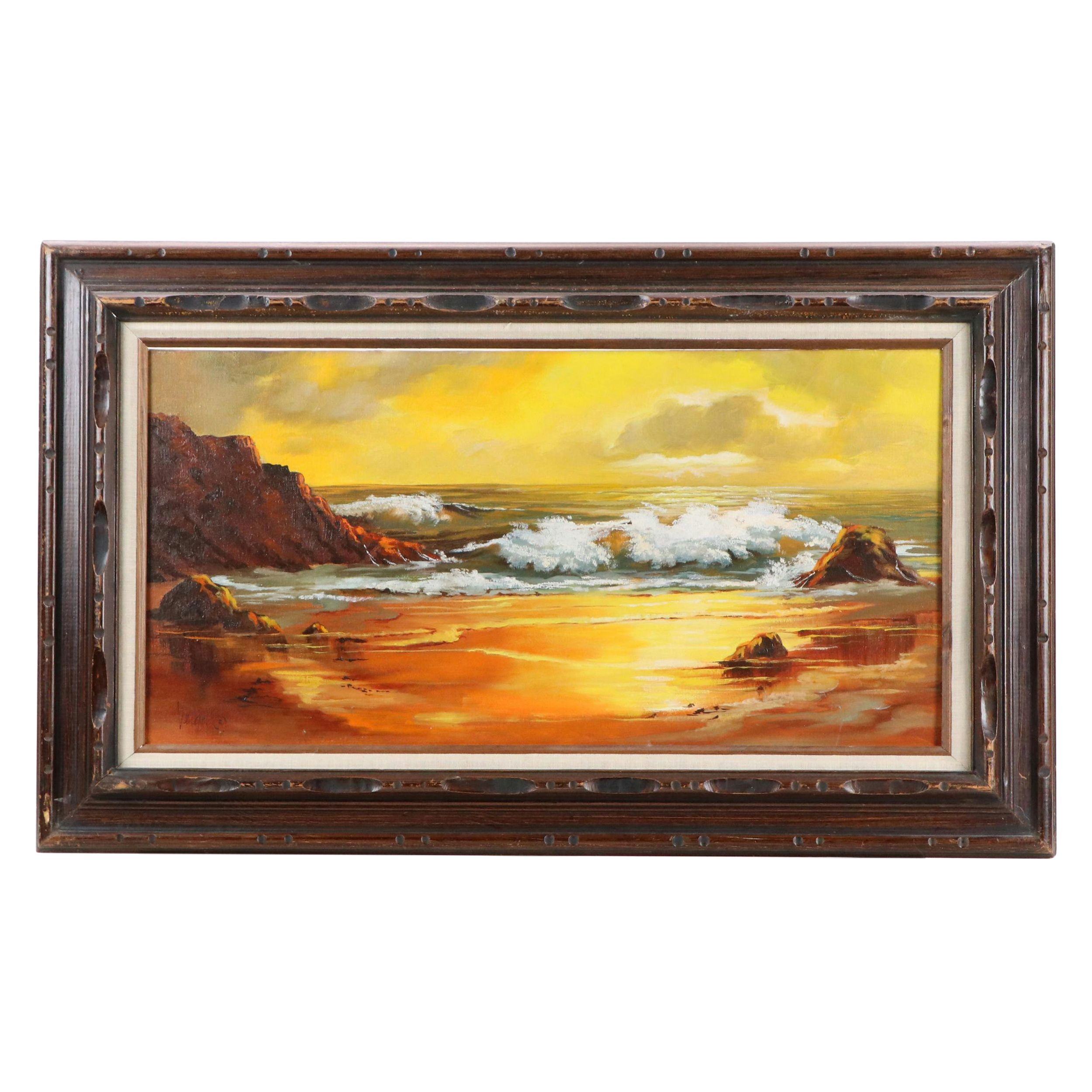 Mary Veiga Oil Painting of Sunset Seascape, 21st Century