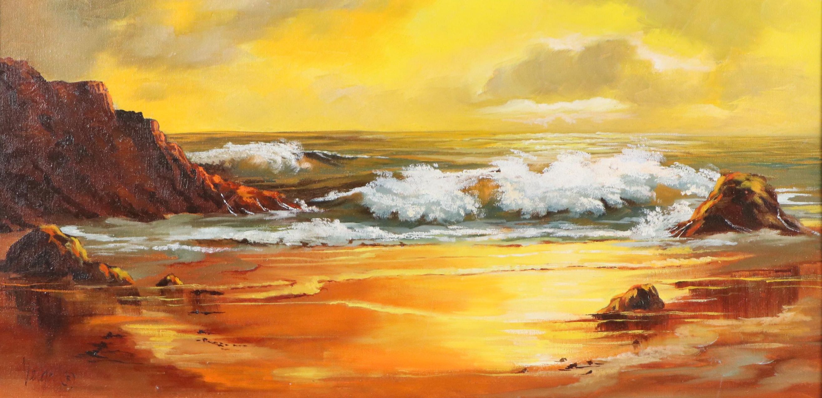 Mary Veiga Oil Painting of Sunset Seascape, 21st Century