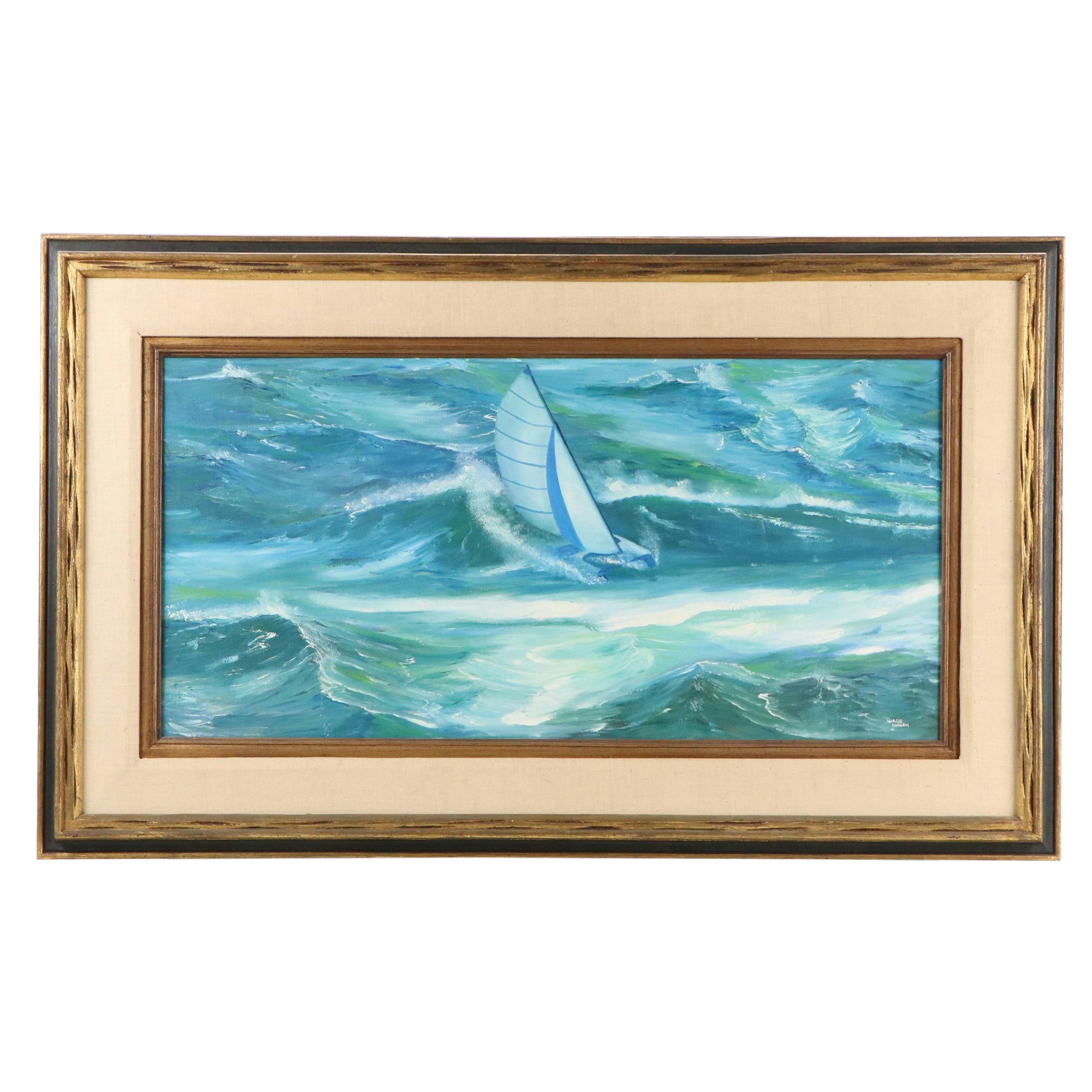 Wade Walsh Seascape Oil Painting with Sailing Raft