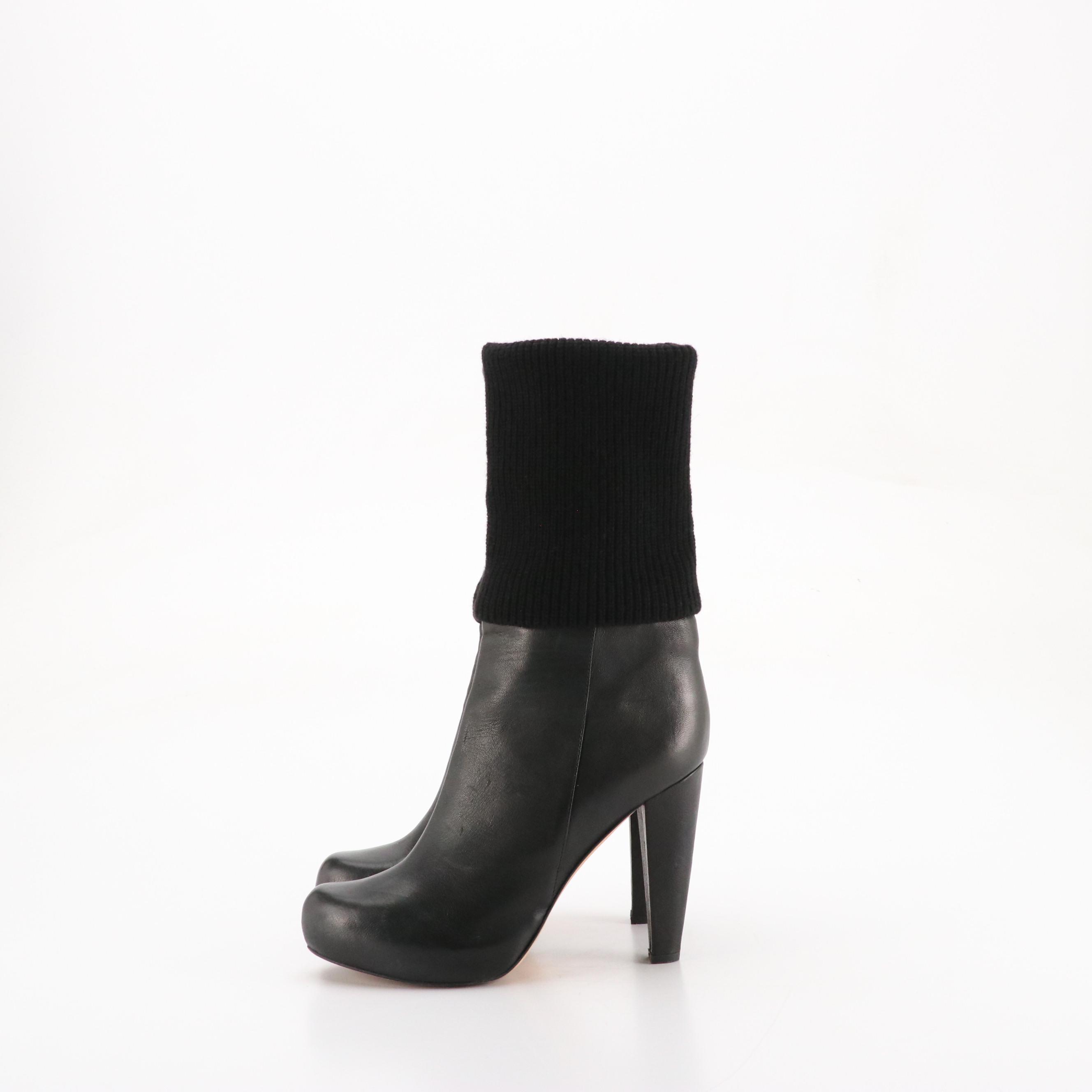 Loeffler Randall Wendy Platform Boots in Leather with Knit Tops