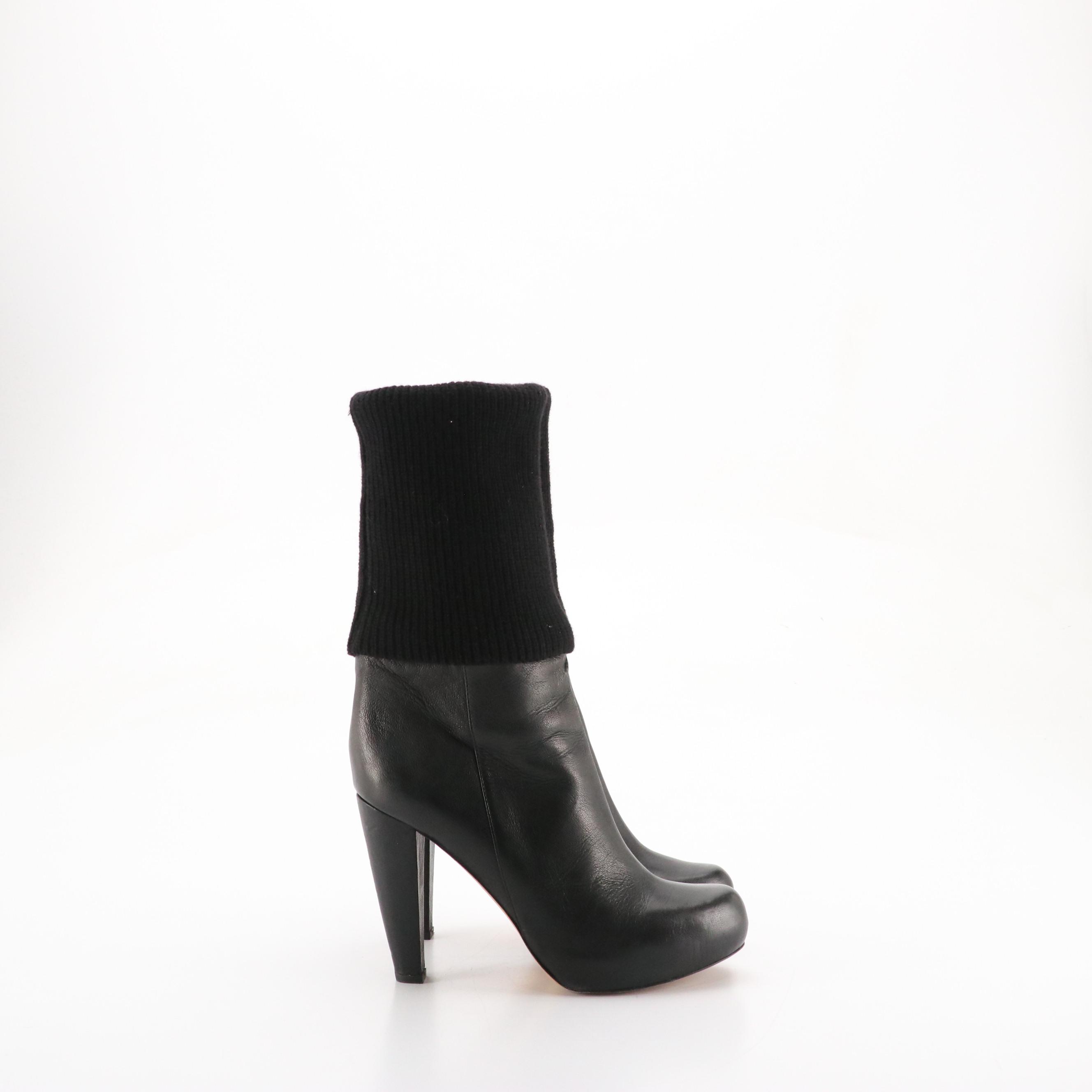 Loeffler Randall Wendy Platform Boots in Leather with Knit Tops