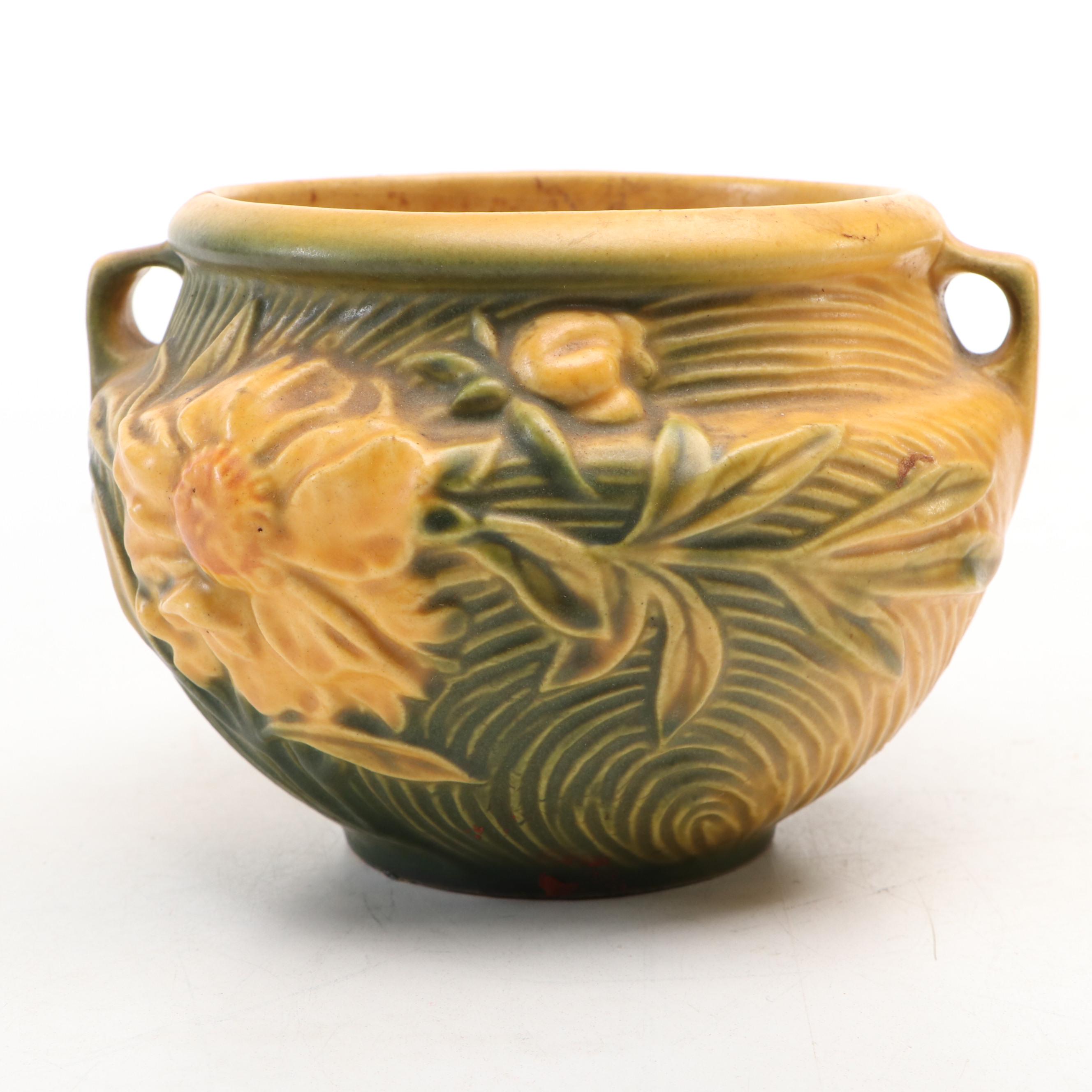 Roseville "Clematis Autumn" and "Peony Sienna" Brown Art Pottery, Mid-20th C.