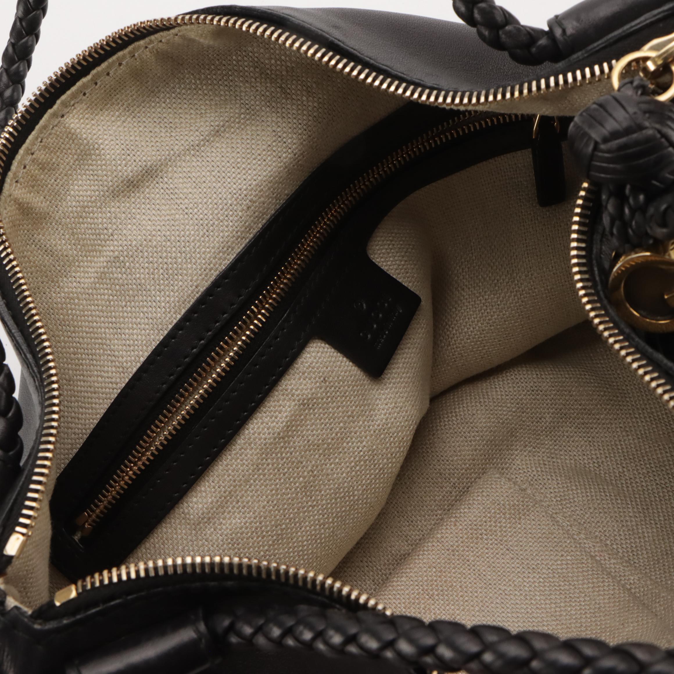 Gucci Black Leather Handmade Shoulder Bag with Braided Straps and Bamboo Tassel